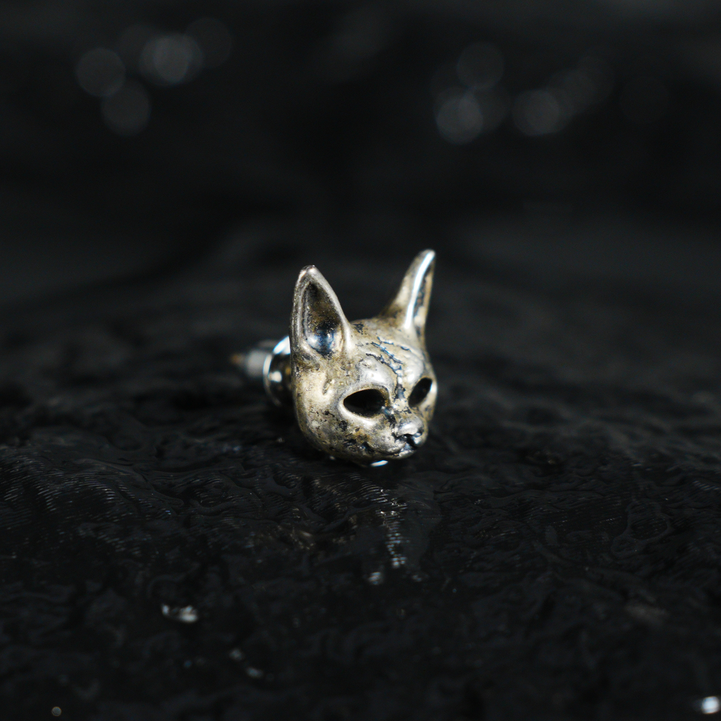 Gothic Cat Head Stud Earring, Mask Style Ear Stud, Vintage Dark Fashion for One Ear