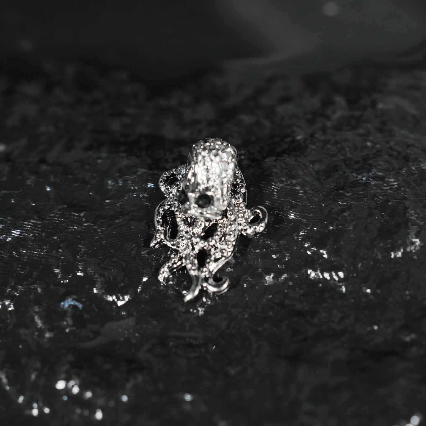 Gothic Octopus Stud Earring with Gemstone Eyes, Dark Fantasy Kraken Sea Monster Jewelry for Punk Style