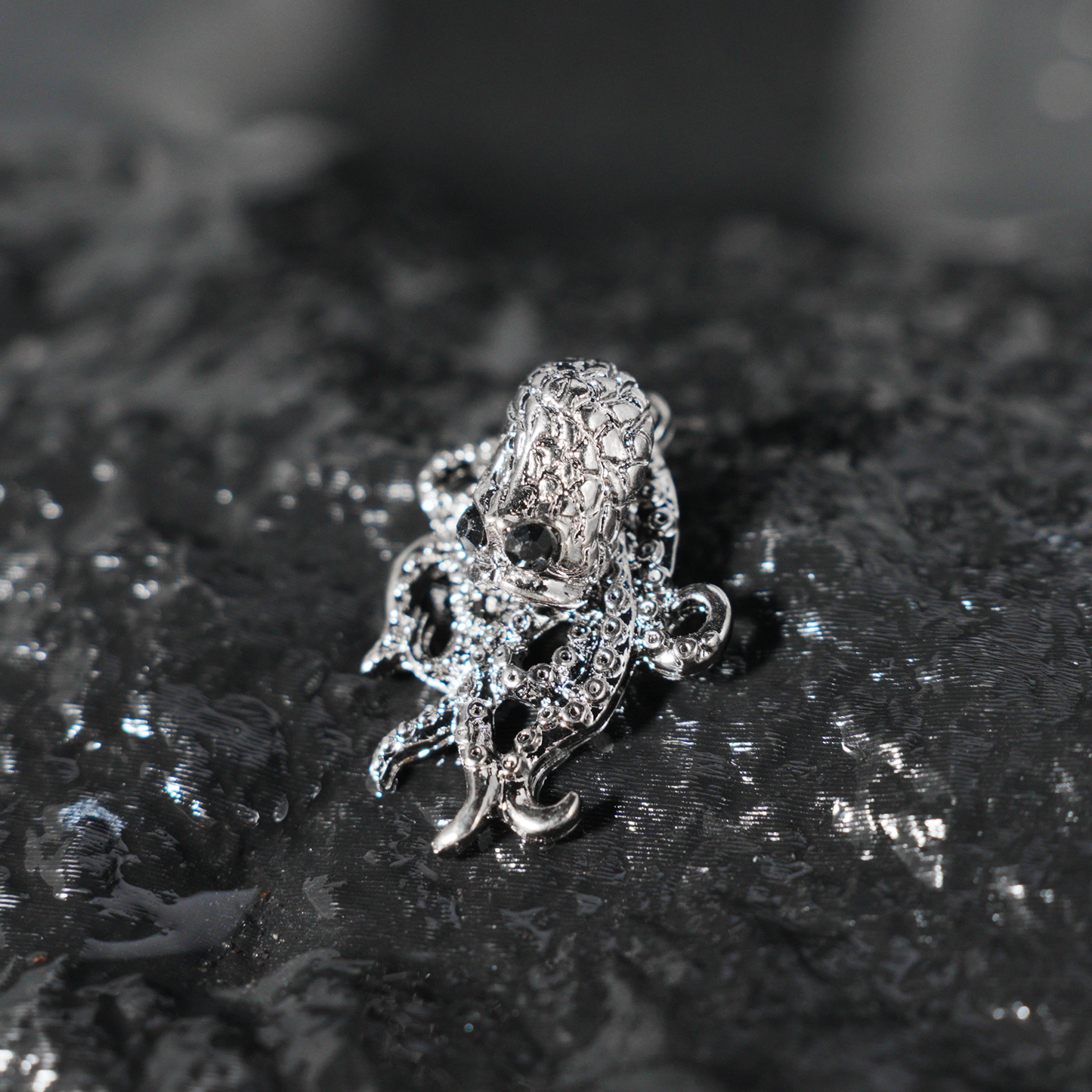 Gothic Octopus Stud Earring with Gemstone Eyes, Dark Fantasy Kraken Sea Monster Jewelry for Punk Style