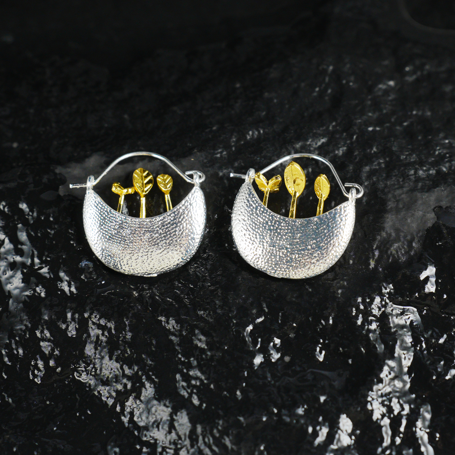 Tropfenohrringe mit sprießenden Blättern, Statement-Ohrringe aus natürlicher Kunst, leichter, pflanzeninspirierter Schmuck