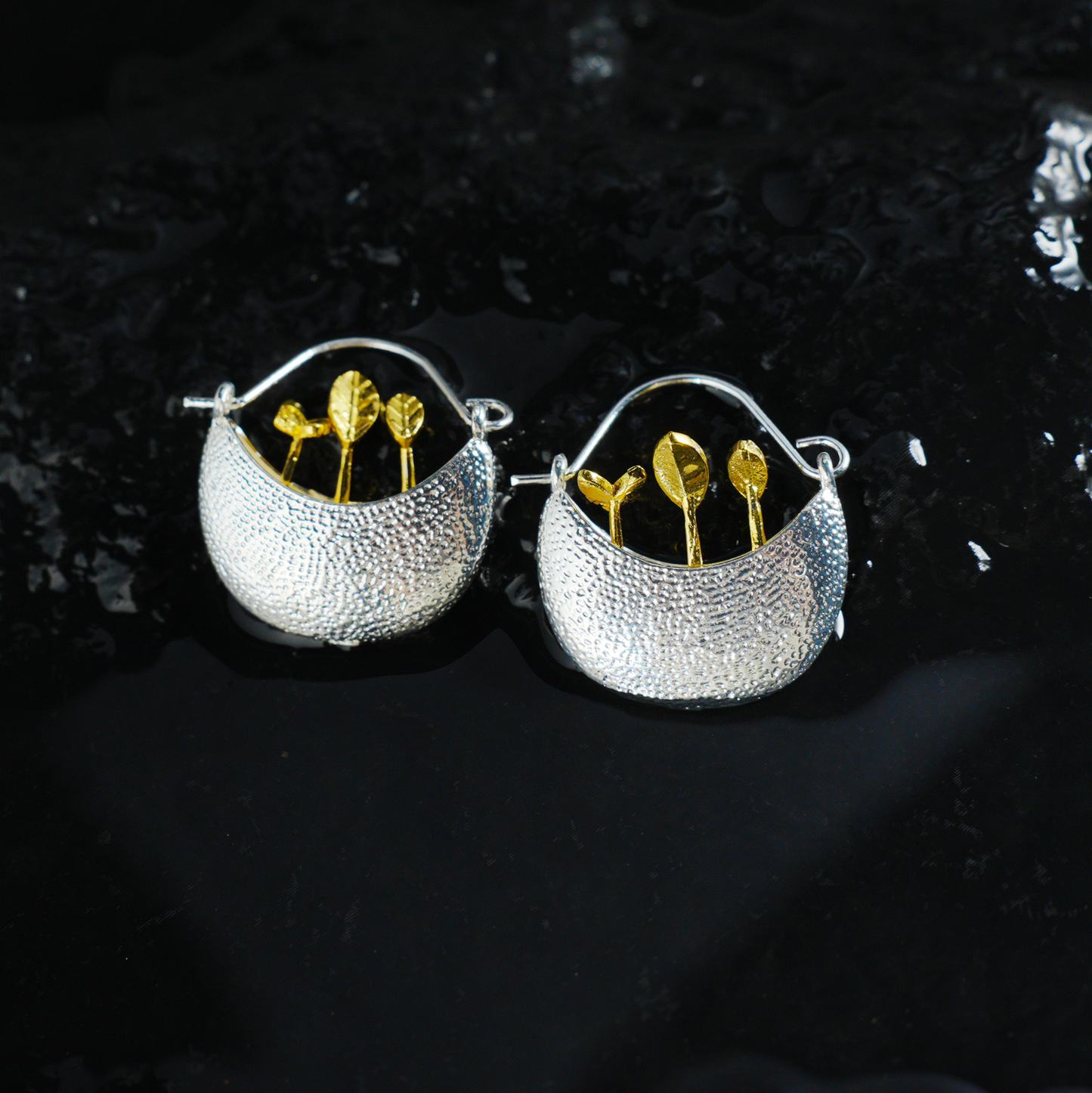 Tropfenohrringe mit sprießenden Blättern, Statement-Ohrringe aus natürlicher Kunst, leichter, pflanzeninspirierter Schmuck