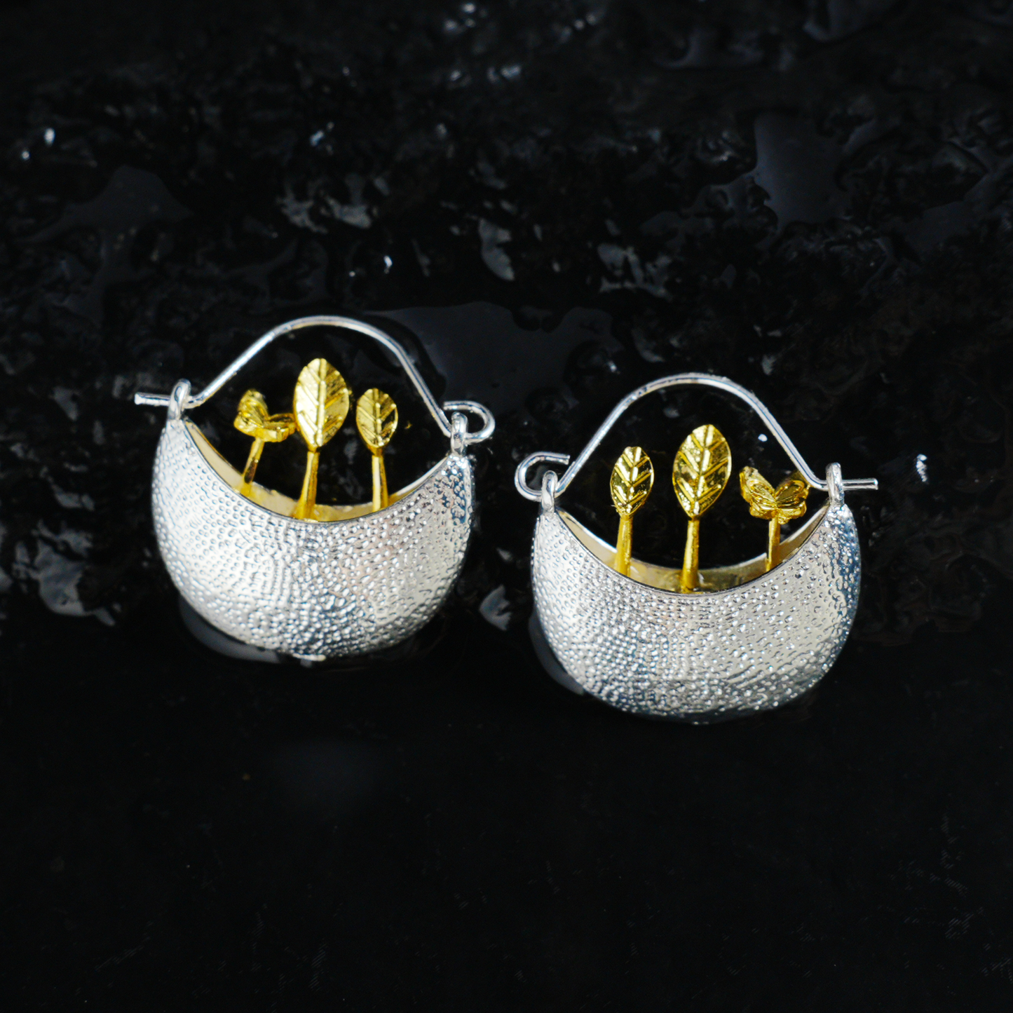 Tropfenohrringe mit sprießenden Blättern, Statement-Ohrringe aus natürlicher Kunst, leichter, pflanzeninspirierter Schmuck