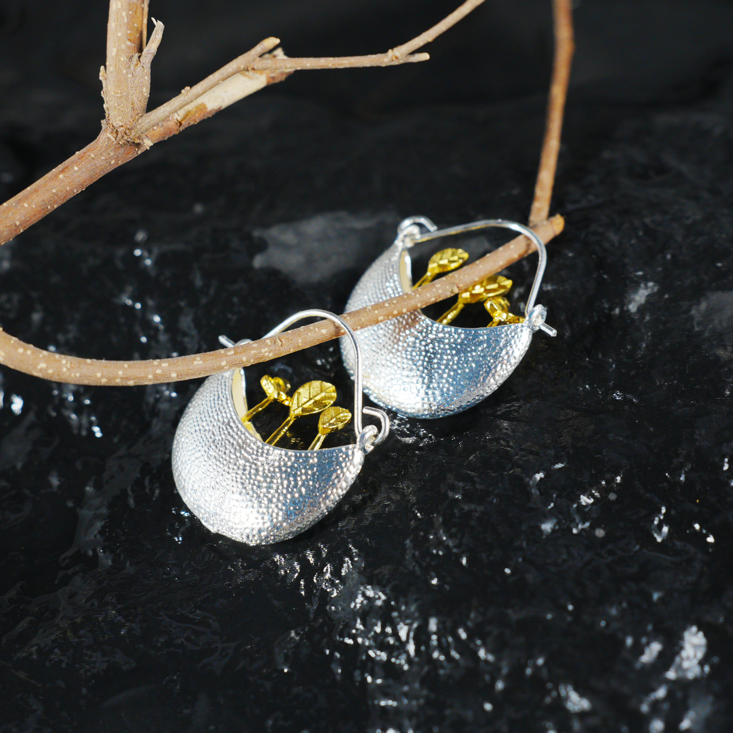 Tropfenohrringe mit sprießenden Blättern, Statement-Ohrringe aus natürlicher Kunst, leichter, pflanzeninspirierter Schmuck