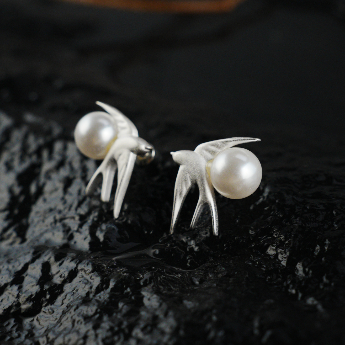 Swallow Pearl Earrings, Minimalist Bird Studs for Everyday Wear, Gift of Hope and Return
