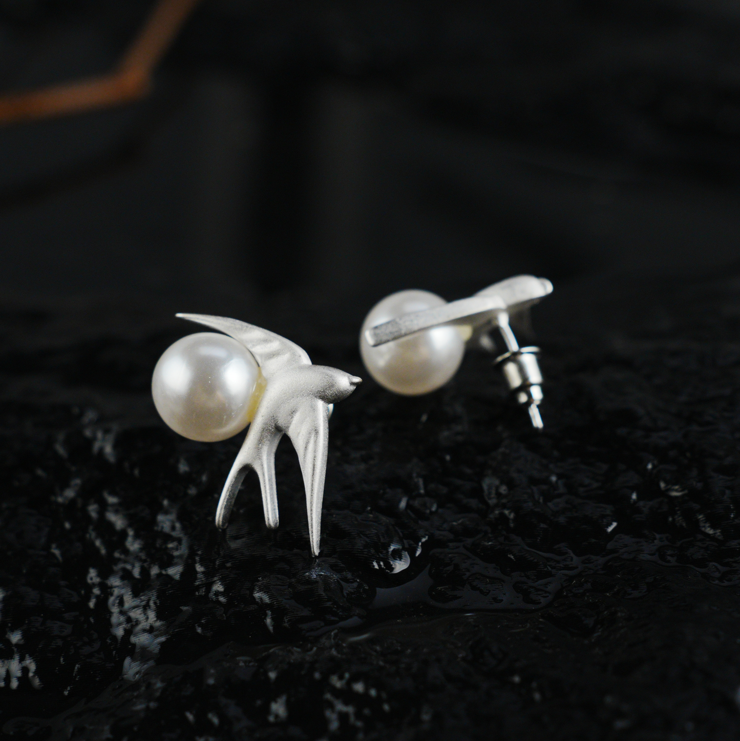 Swallow Pearl Earrings, Minimalist Bird Studs for Everyday Wear, Gift of Hope and Return