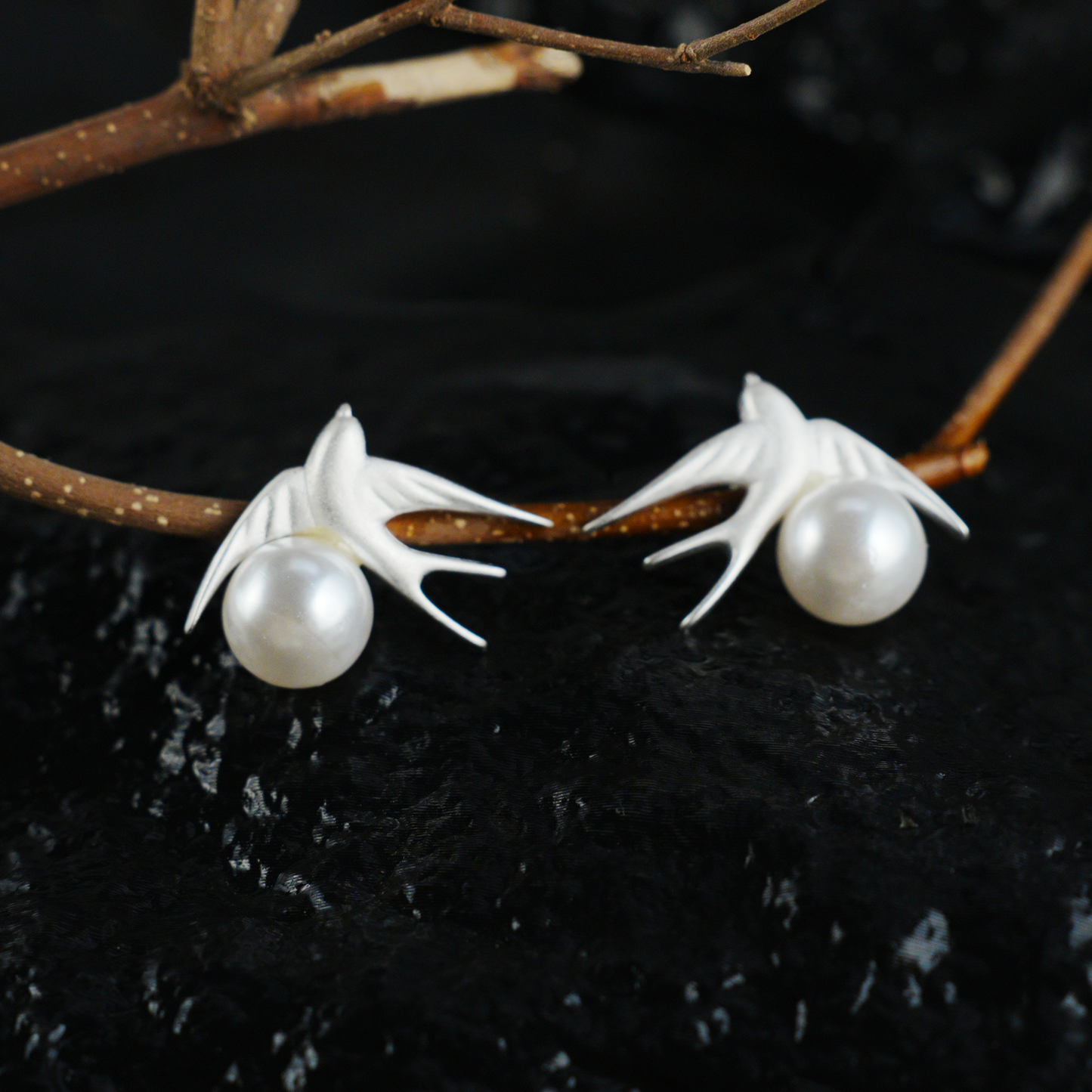 Swallow Pearl Earrings, Minimalist Bird Studs for Everyday Wear, Gift of Hope and Return