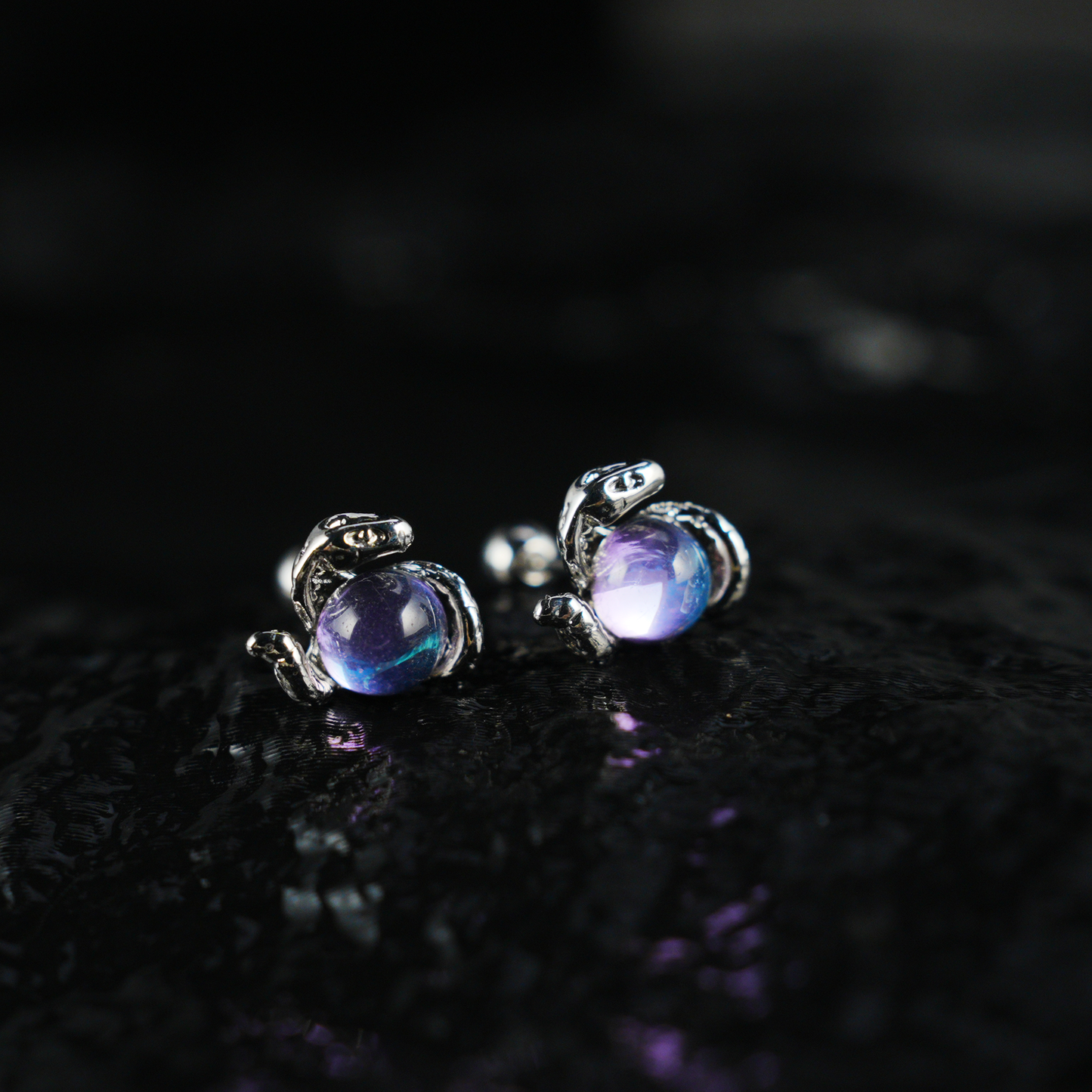 Mystic Serpent & Orb Earrings, Coiled Snake Design for Spiritual Souls and Unique Gifts