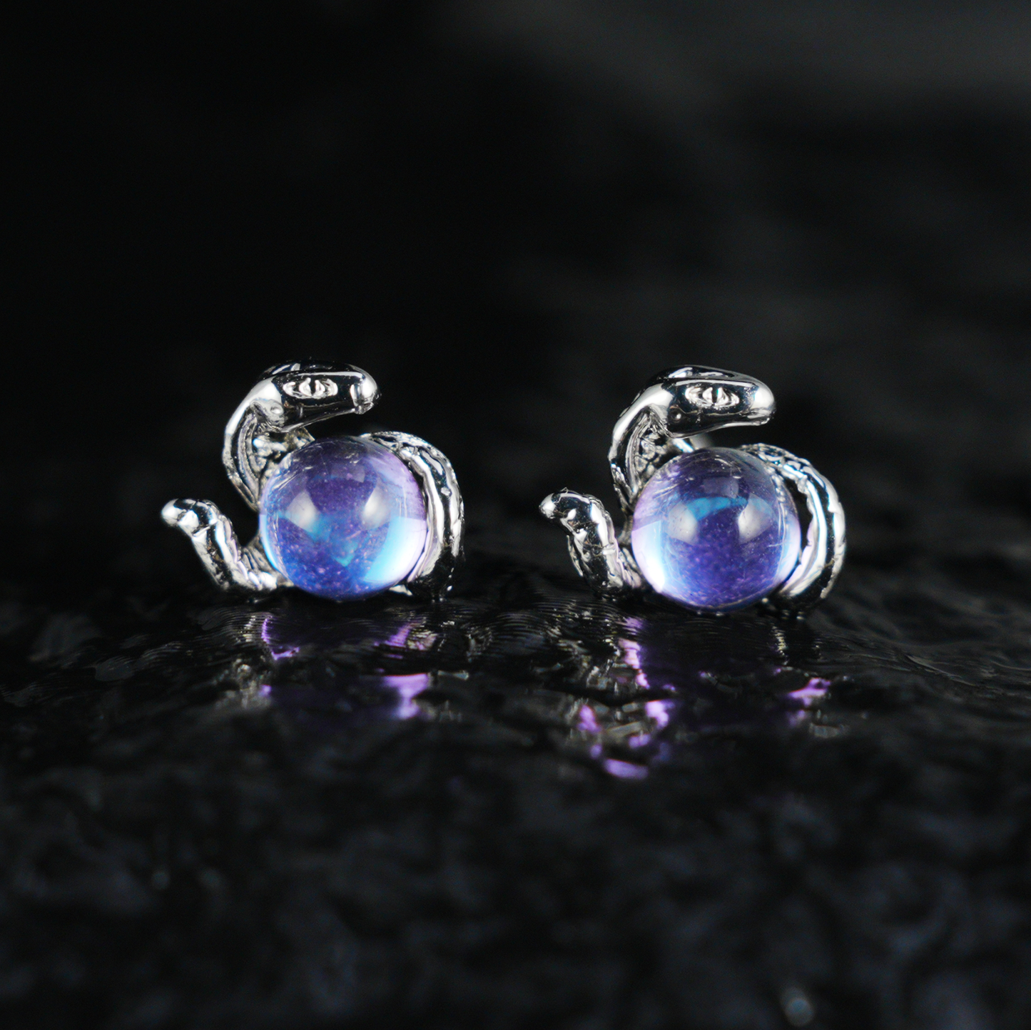 Mystic Serpent & Orb Earrings, Coiled Snake Design for Spiritual Souls and Unique Gifts