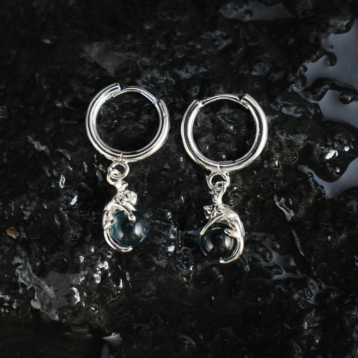 Blue Crystal Cat Earrings | Cute Cat Drop Studs | Whimsical Animal Jewelry Gift for Cat Lovers