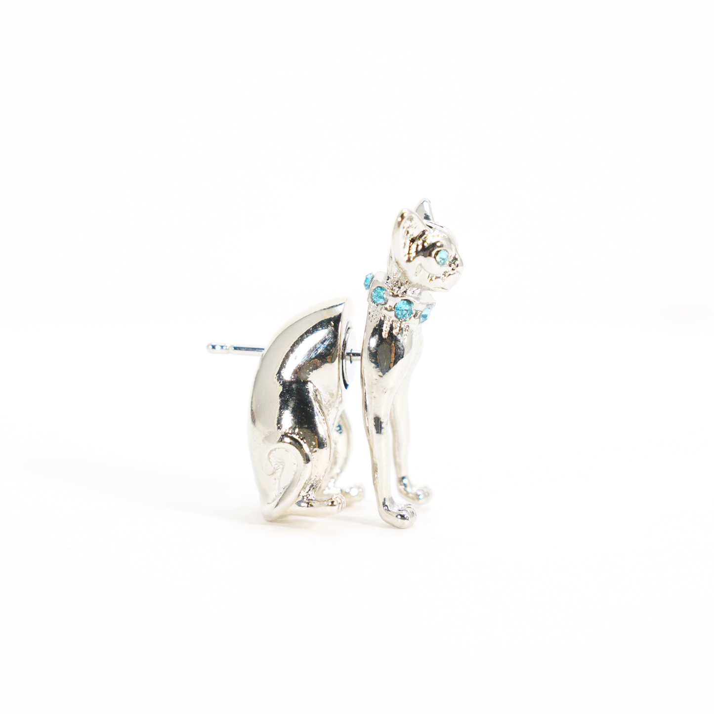 Mystischer Katzen-Ohrstecker | Blaue Kristallaugen & Halsband | Gotischer Katzenschmuck | Unisex-Statement-Tierohrring | Katzen-Totem-Accessoire