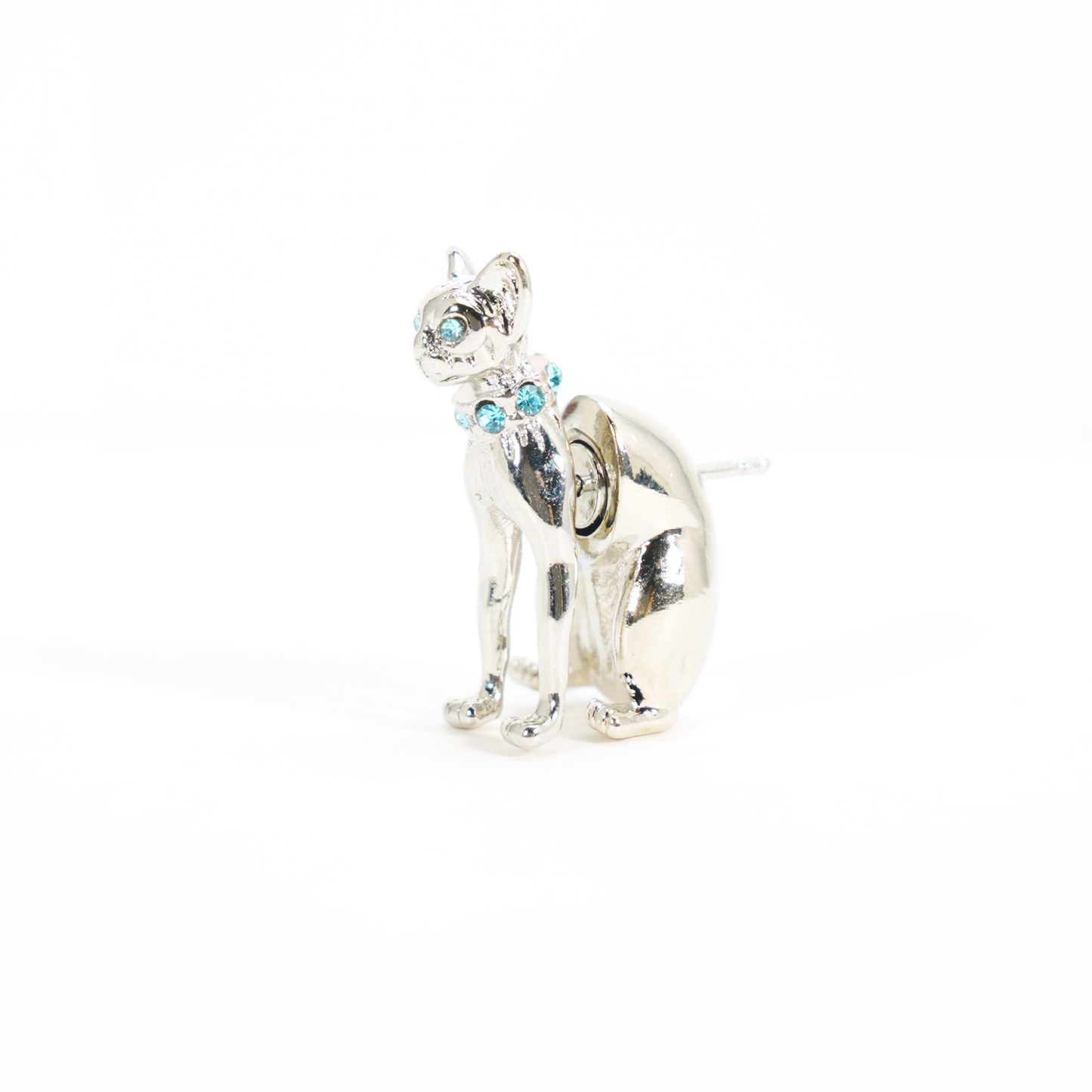 Mystischer Katzen-Ohrstecker | Blaue Kristallaugen & Halsband | Gotischer Katzenschmuck | Unisex-Statement-Tierohrring | Katzen-Totem-Accessoire