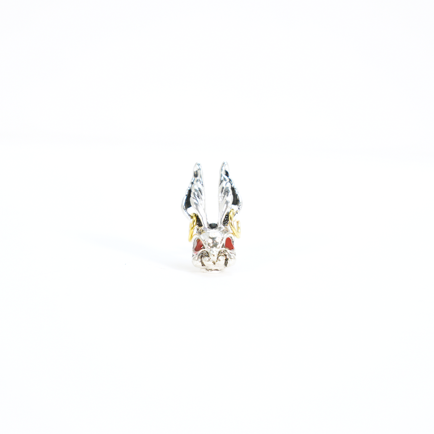 Gothic Bunny Ohrstecker, Hasenkopf Ohrstecker mit roten Augen und goldenen Creolendetails, Punk Totem Schmuck für Männer und Frauen