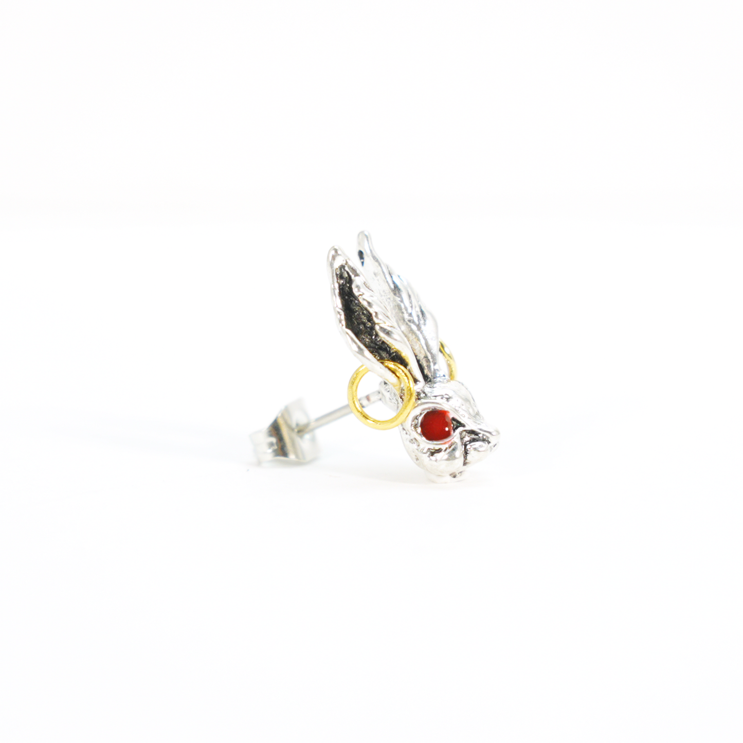 Gothic Bunny Ohrstecker, Hasenkopf Ohrstecker mit roten Augen und goldenen Creolendetails, Punk Totem Schmuck für Männer und Frauen