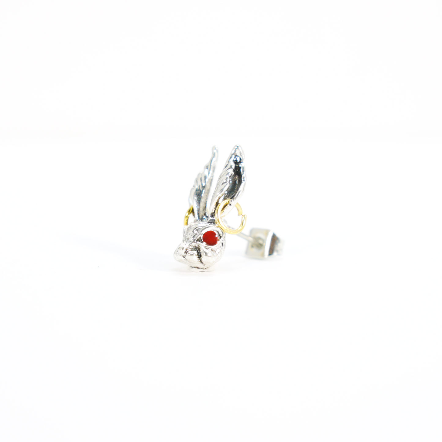 Gothic Bunny Ohrstecker, Hasenkopf Ohrstecker mit roten Augen und goldenen Creolendetails, Punk Totem Schmuck für Männer und Frauen