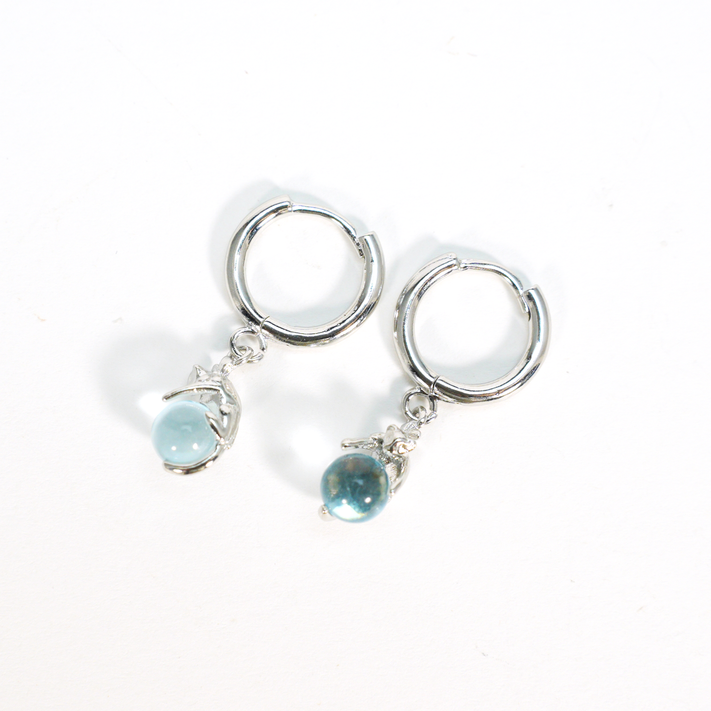 Blue Crystal Cat Earrings | Cute Cat Drop Studs | Whimsical Animal Jewelry Gift for Cat Lovers