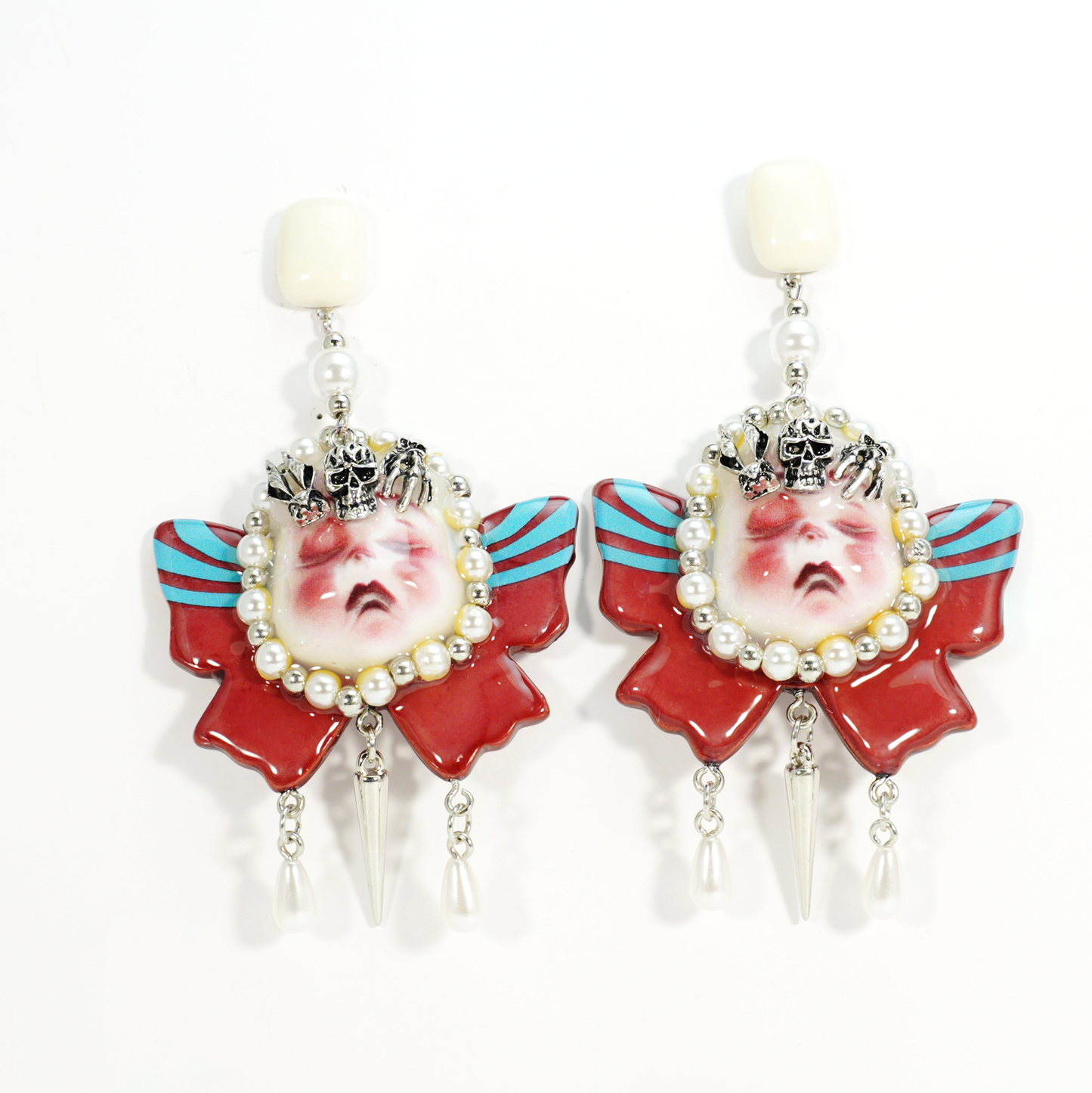 Gothic Crying Doll Earrings | Dark Rococo Bow Statement Jewelry | Emotional Artistic Gift for Alternative Fashion Lovers
