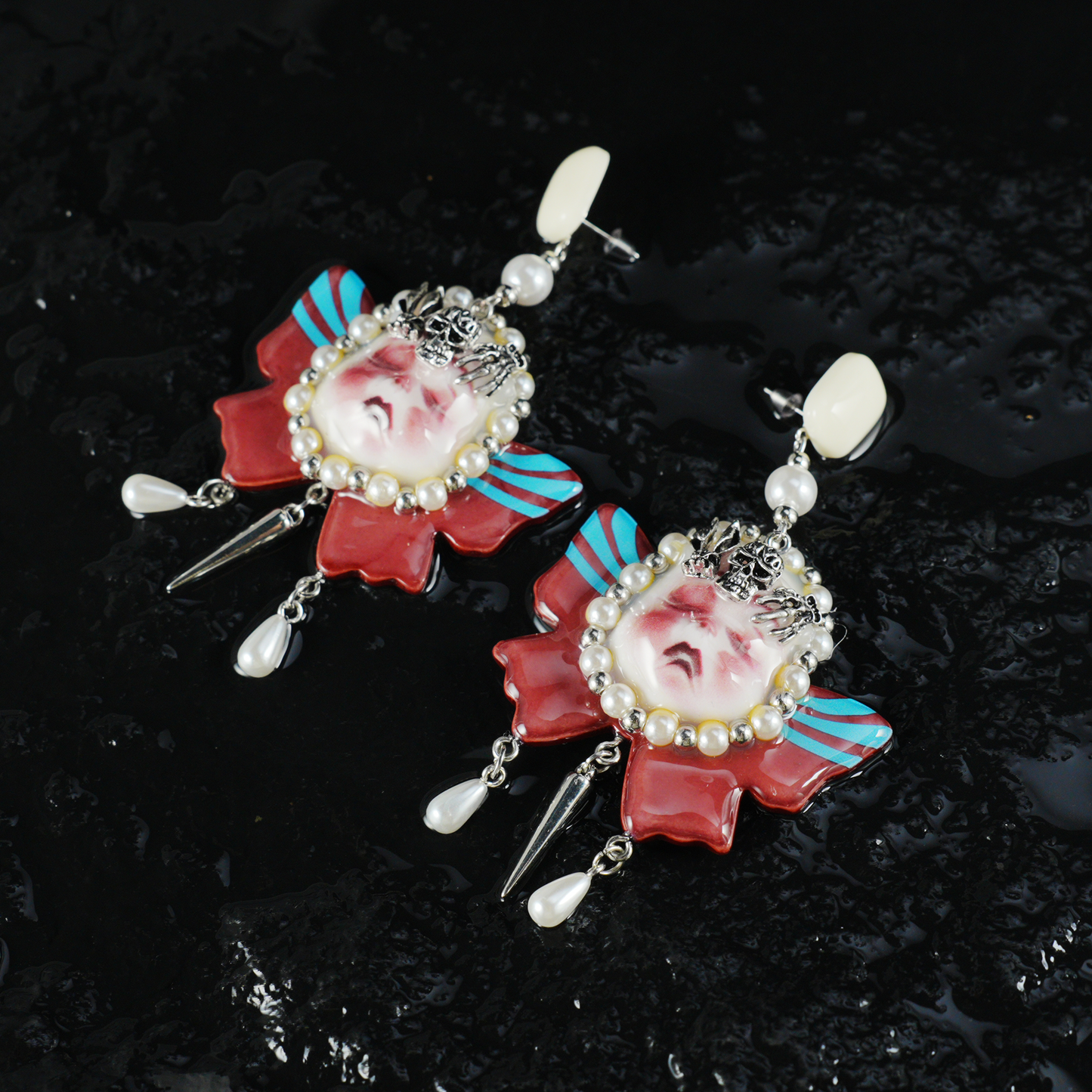 Gothic Crying Doll Earrings | Dark Rococo Bow Statement Jewelry | Emotional Artistic Gift for Alternative Fashion Lovers