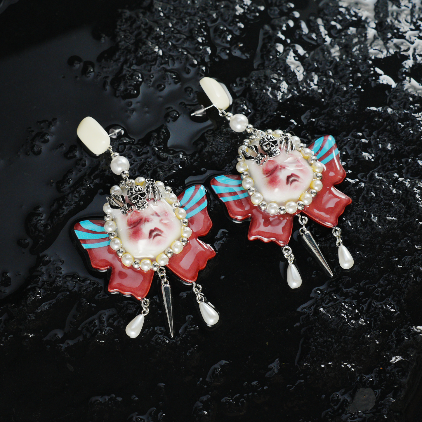 Gothic Crying Doll Earrings | Dark Rococo Bow Statement Jewelry | Emotional Artistic Gift for Alternative Fashion Lovers