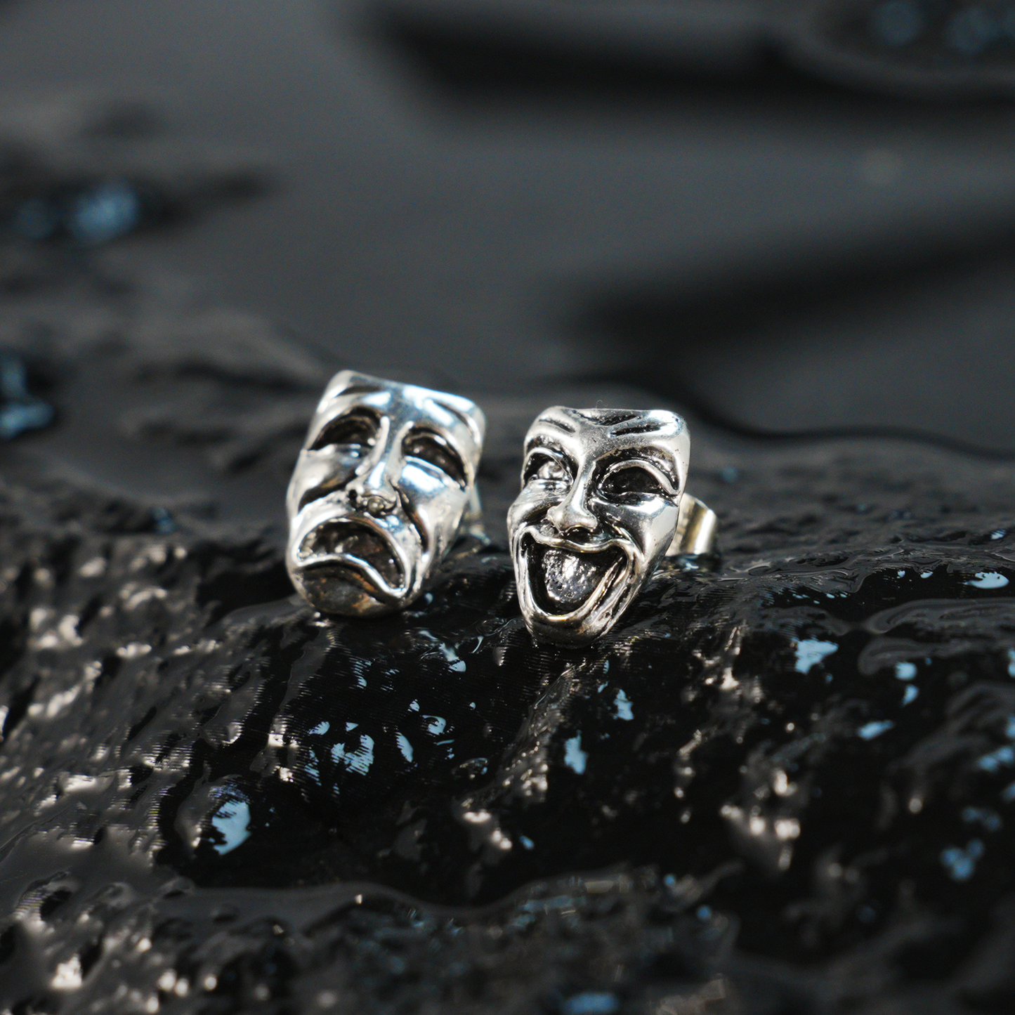 Drama Mask Earrings | Comedy & Tragedy Dual Faces | Artistic Statement Jewelry