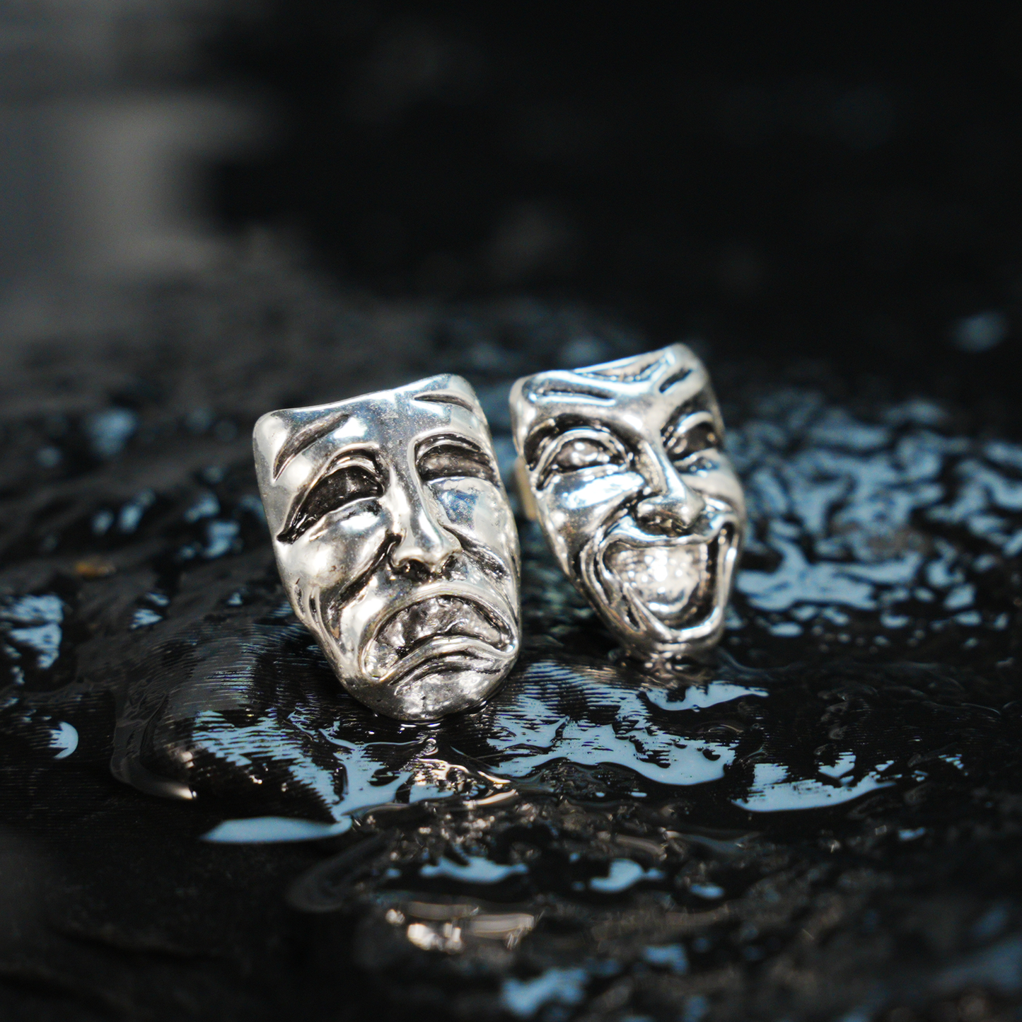 Drama Mask Earrings | Comedy & Tragedy Dual Faces | Artistic Statement Jewelry