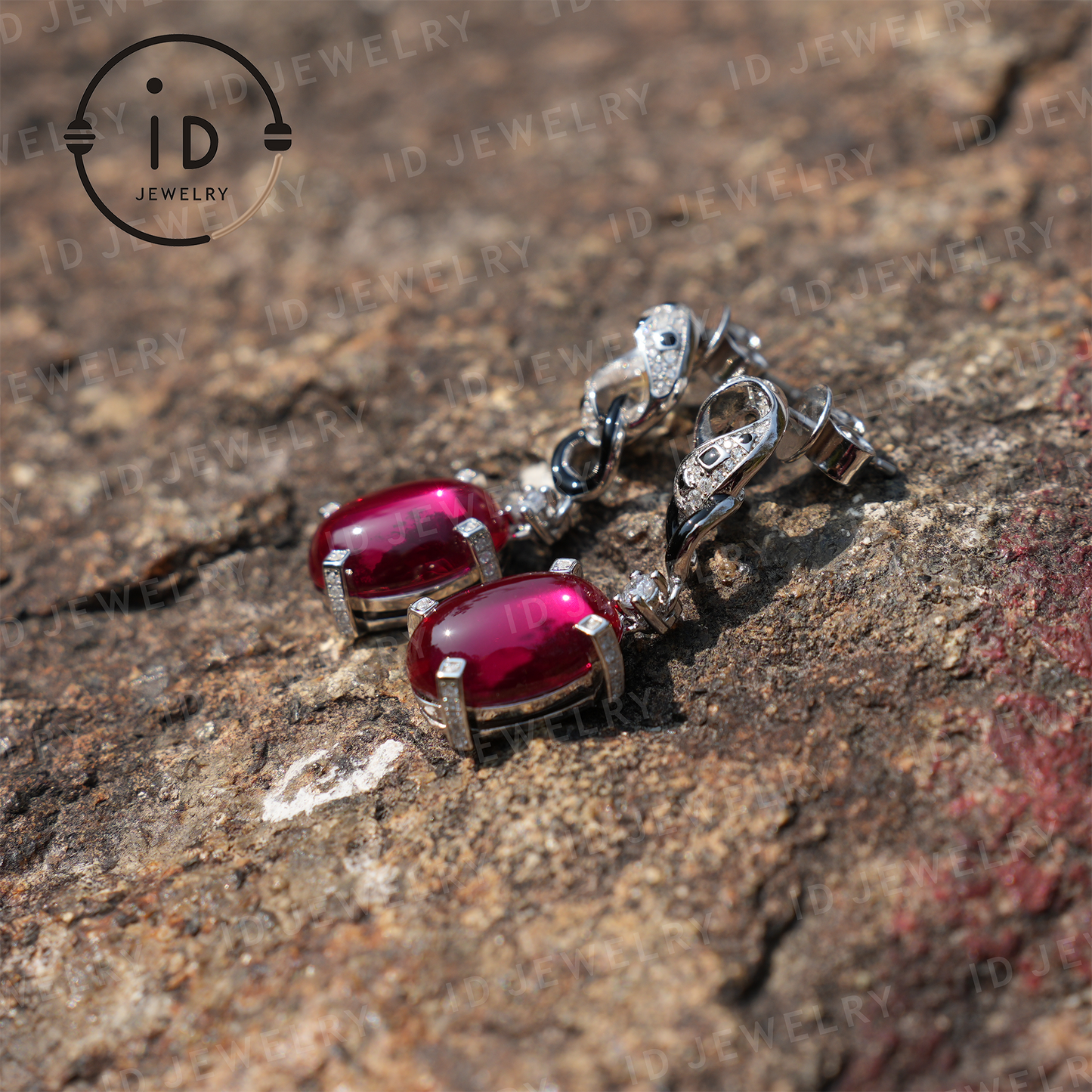 Ruby Chain-Link Earrings, 18K Gold Plating, Modern Design, Perfect for Gifts