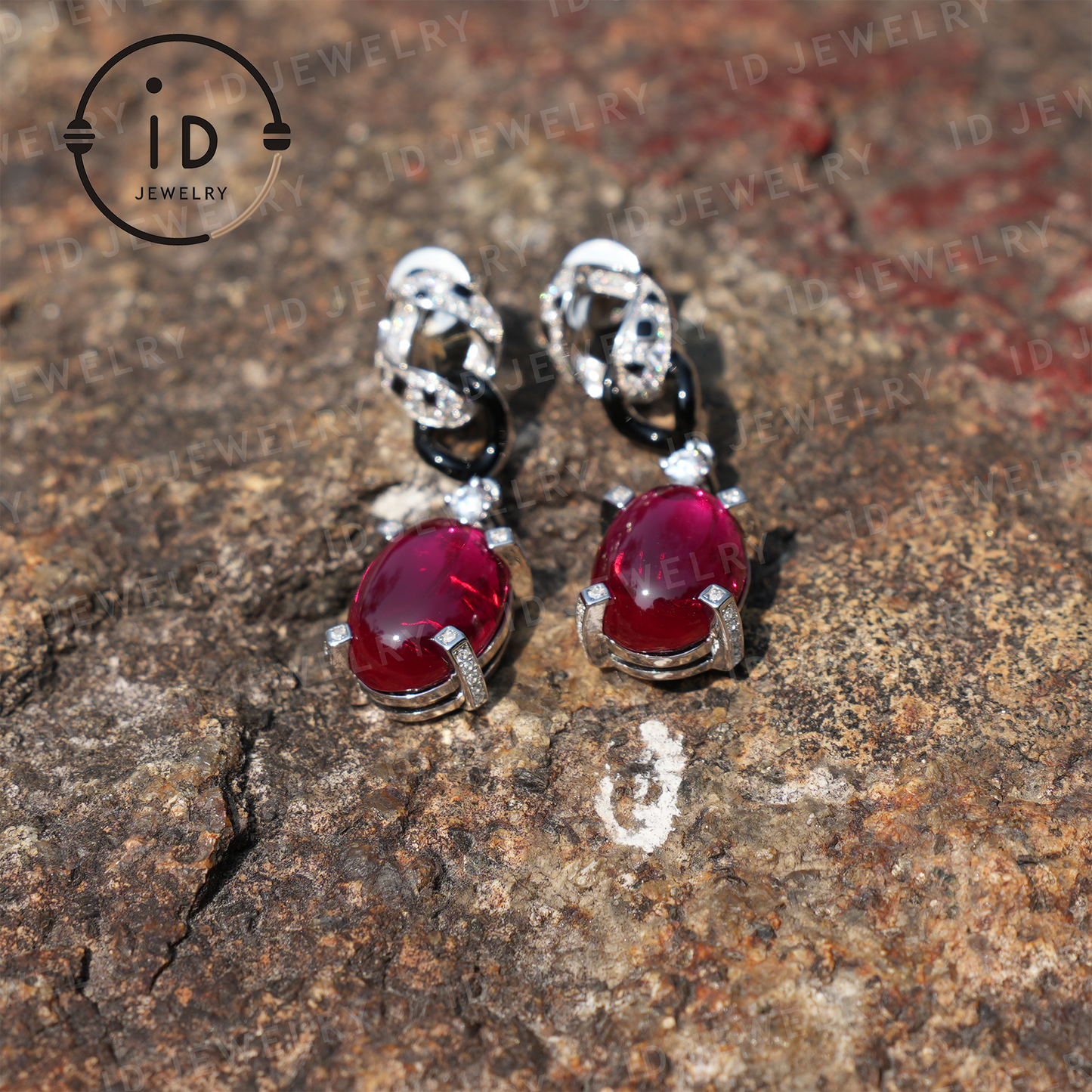 Ruby Chain-Link Earrings, 18K Gold Plating, Modern Design, Perfect for Gifts