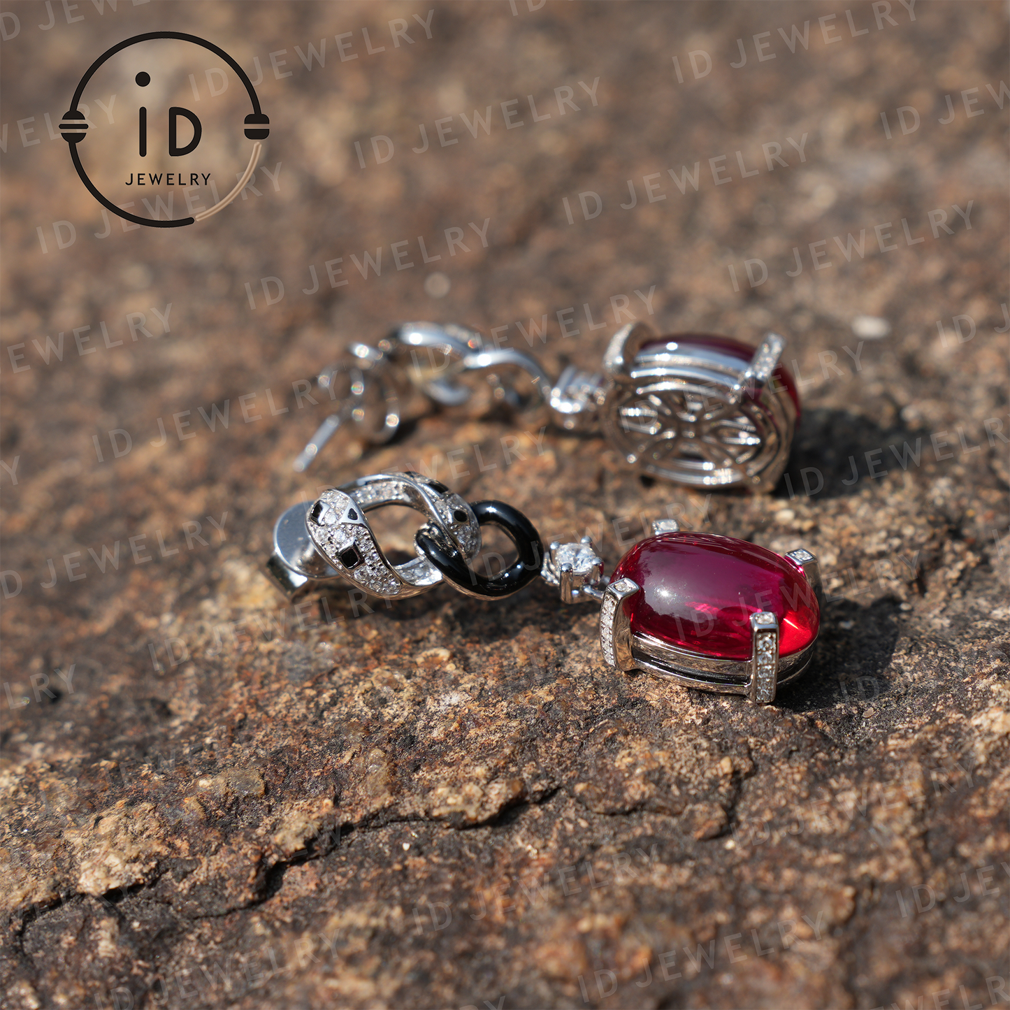 Ruby Chain-Link Earrings, 18K Gold Plating, Modern Design, Perfect for Gifts