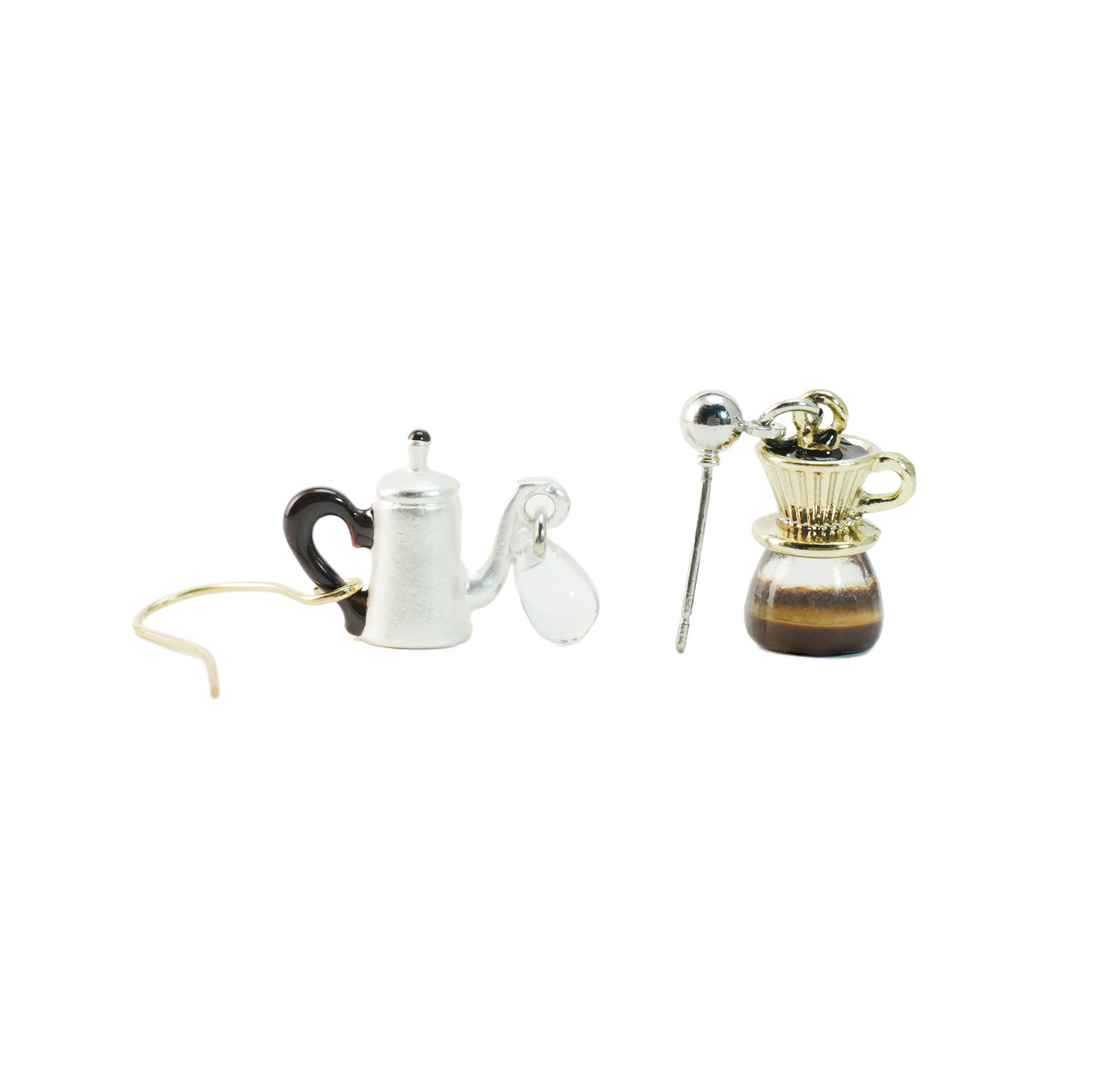 Coffee Kettle & Dripper Earrings | Asymmetrical Cafe-Inspired Studs | Whimsical Jewelry for Coffee Lovers