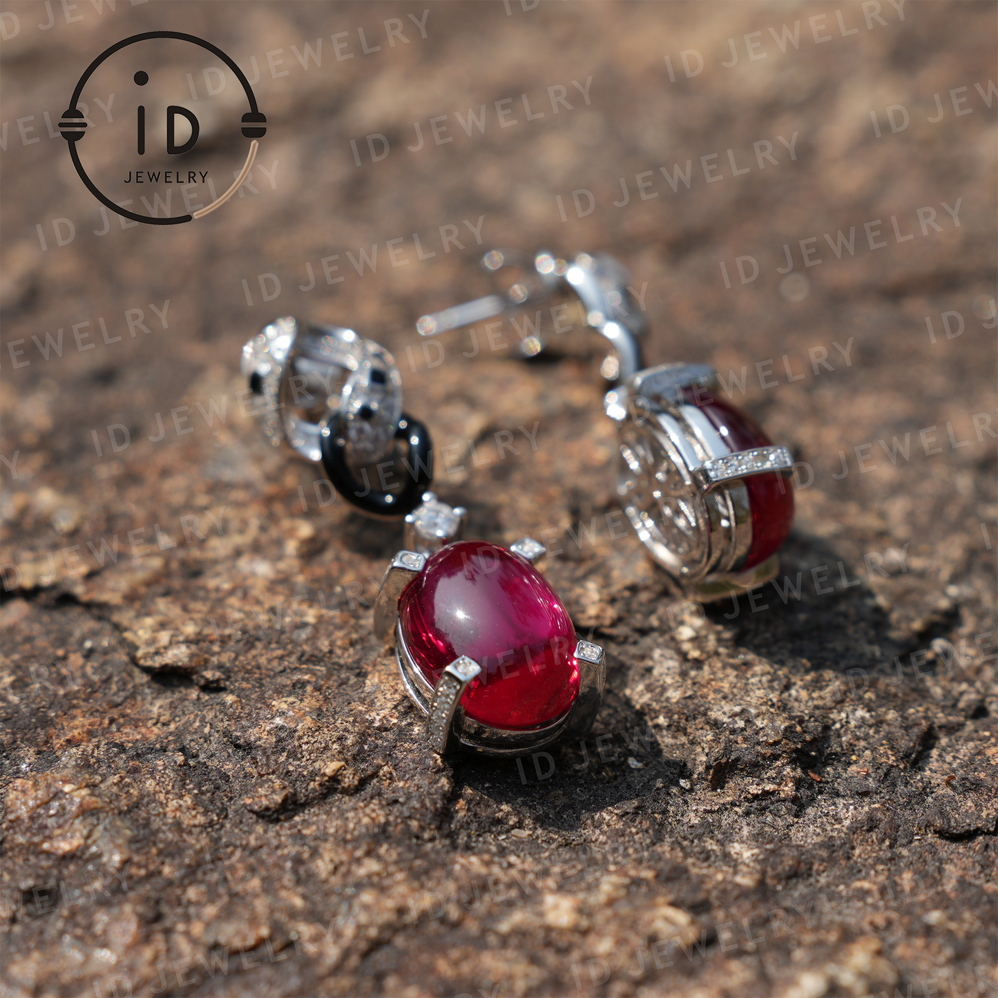 Ruby Chain-Link Earrings, 18K Gold Plating, Modern Design, Perfect for Gifts