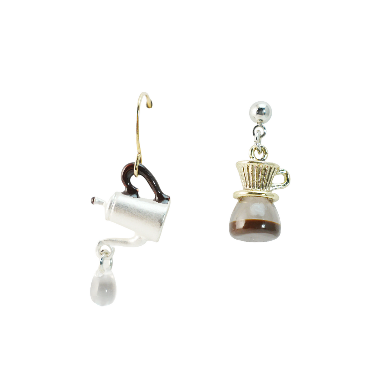 Coffee Kettle & Dripper Earrings | Asymmetrical Cafe-Inspired Studs | Whimsical Jewelry for Coffee Lovers