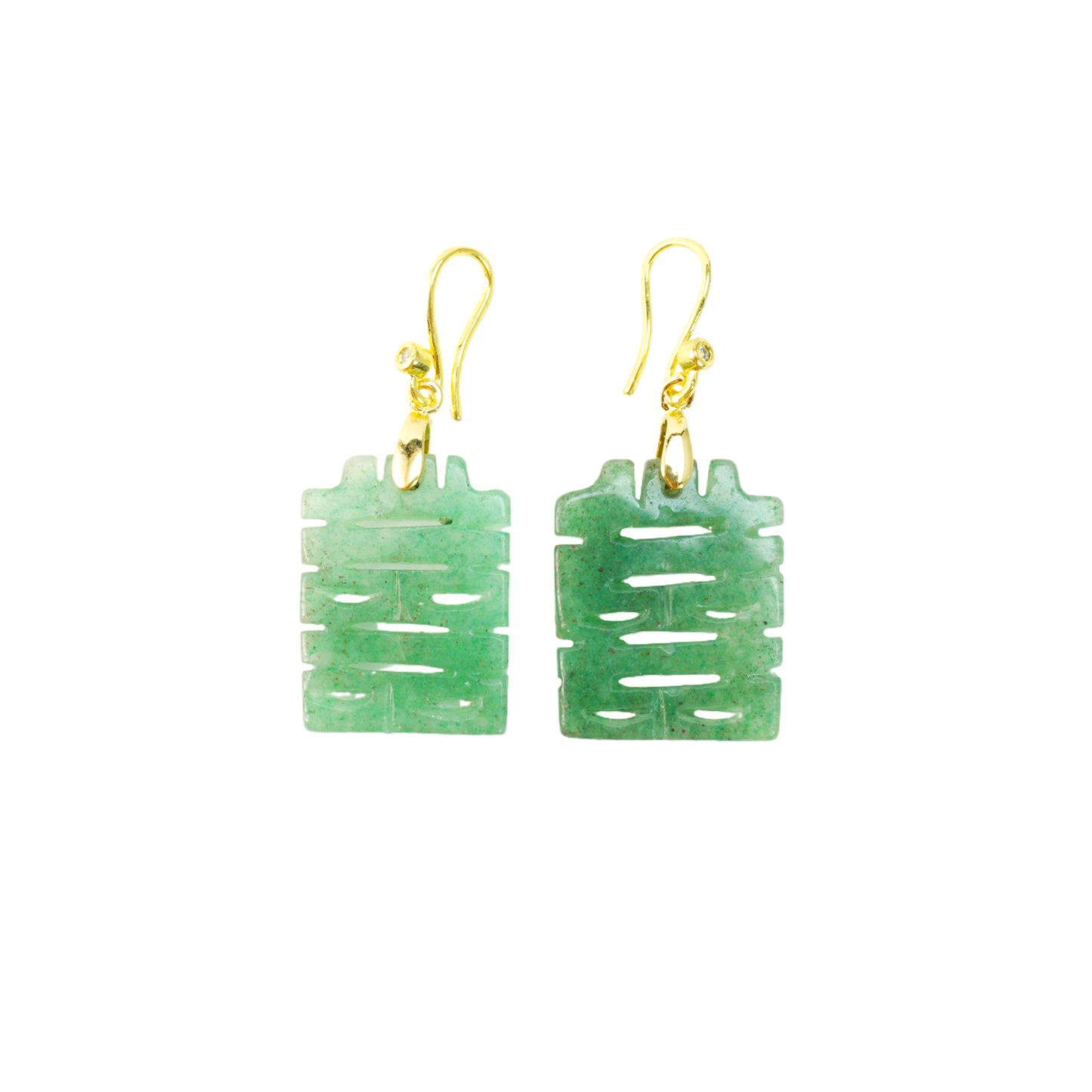 Chinese Double Happiness Jade Earrings | Long Green Jade Dangle Earrings, Wedding & Festive Lucky Charm