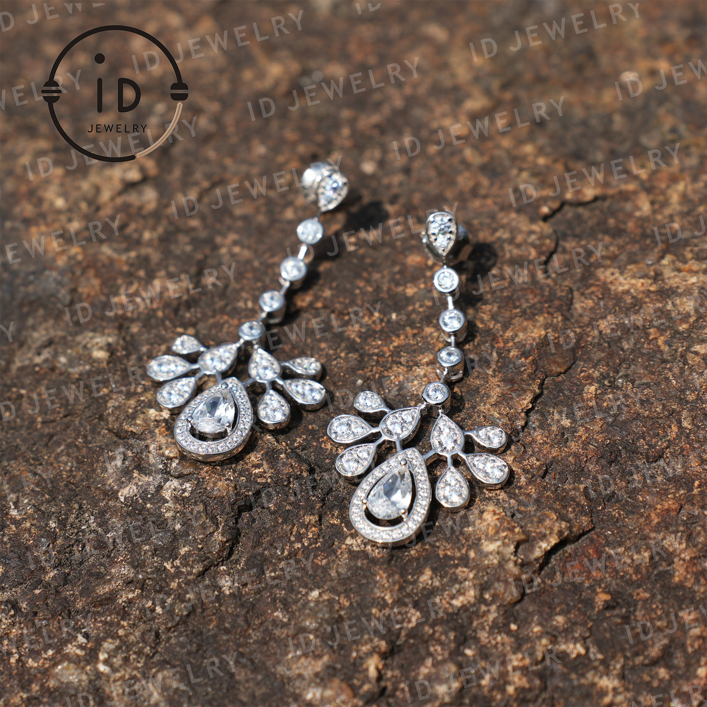 Teardrop Silver Earrings with Zircon, Handmade Luxury Earrings for Women, Wedding Jewelry