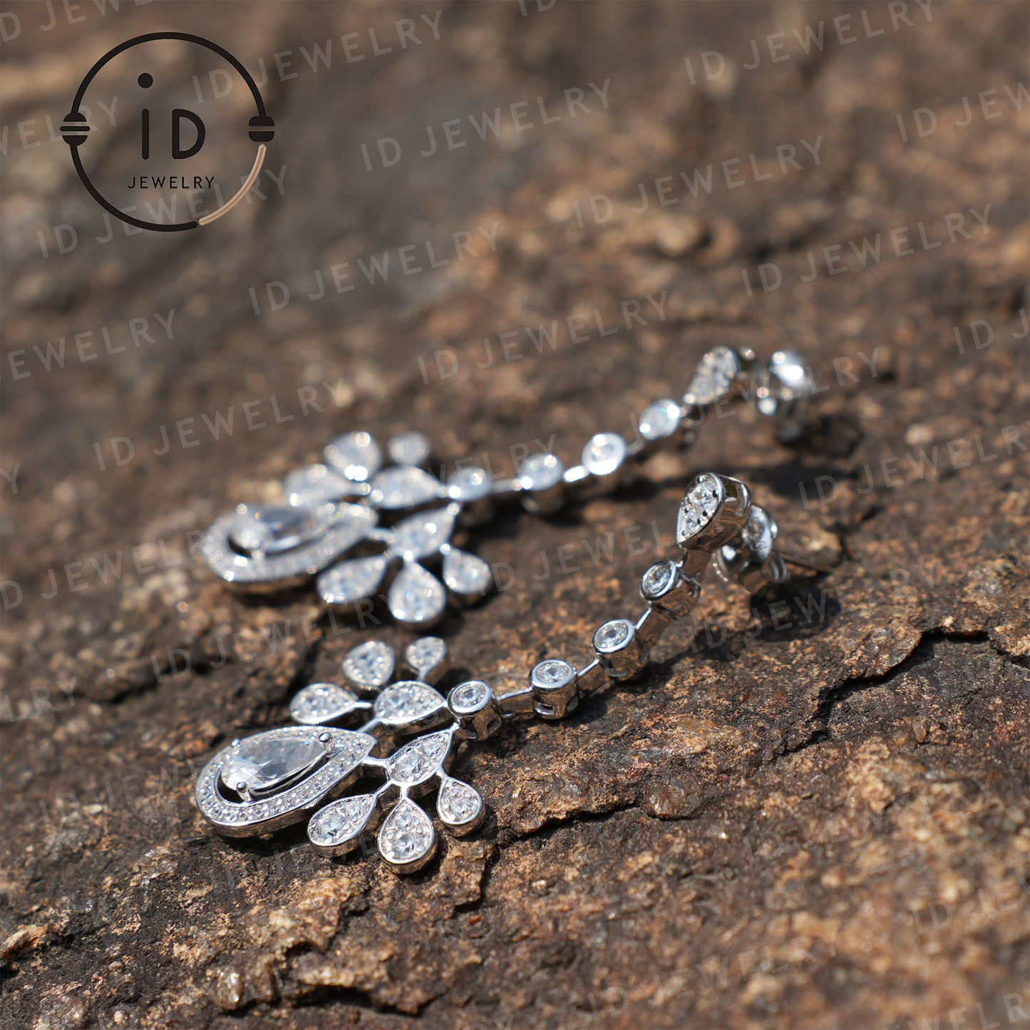 Teardrop Silver Earrings with Zircon, Handmade Luxury Earrings for Women, Wedding Jewelry