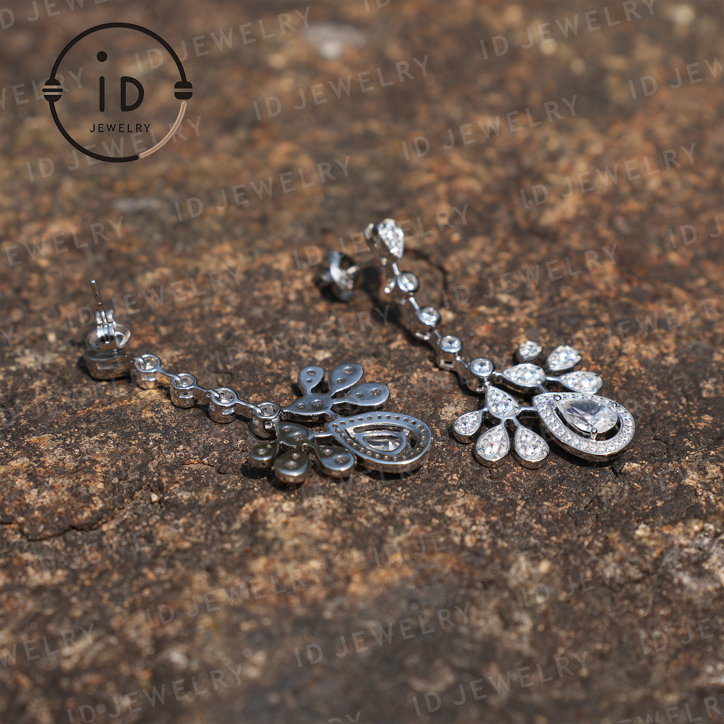 Teardrop Silver Earrings with Zircon, Handmade Luxury Earrings for Women, Wedding Jewelry