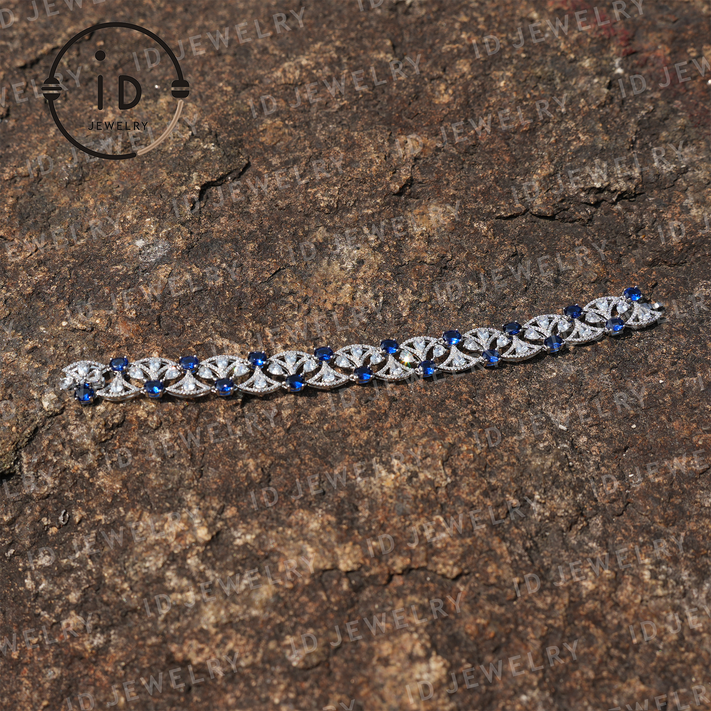 Sterling Silver Sapphire Bracelet, Hollow Design, Ideal for Anniversary Gifts, Women's Jewelry