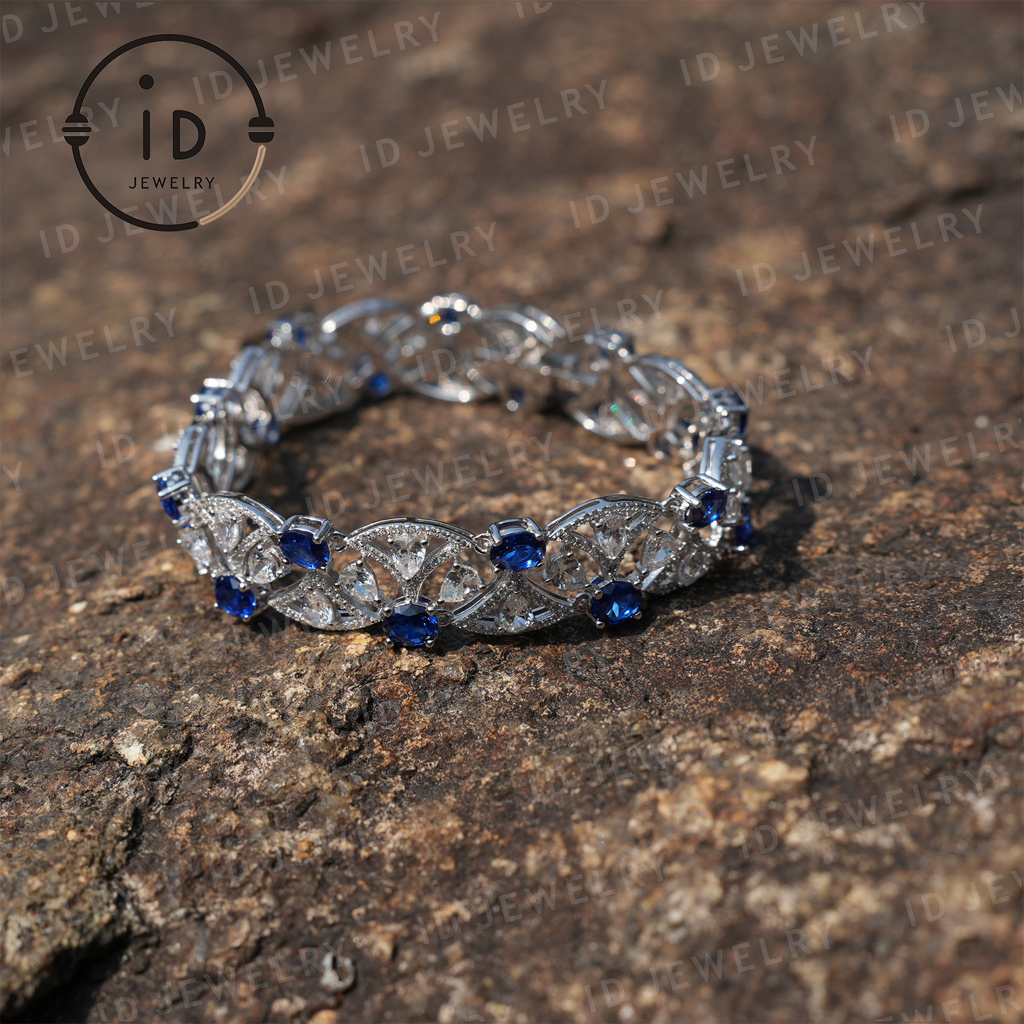 Sterling Silver Sapphire Bracelet, Hollow Design, Ideal for Anniversary Gifts, Women's Jewelry