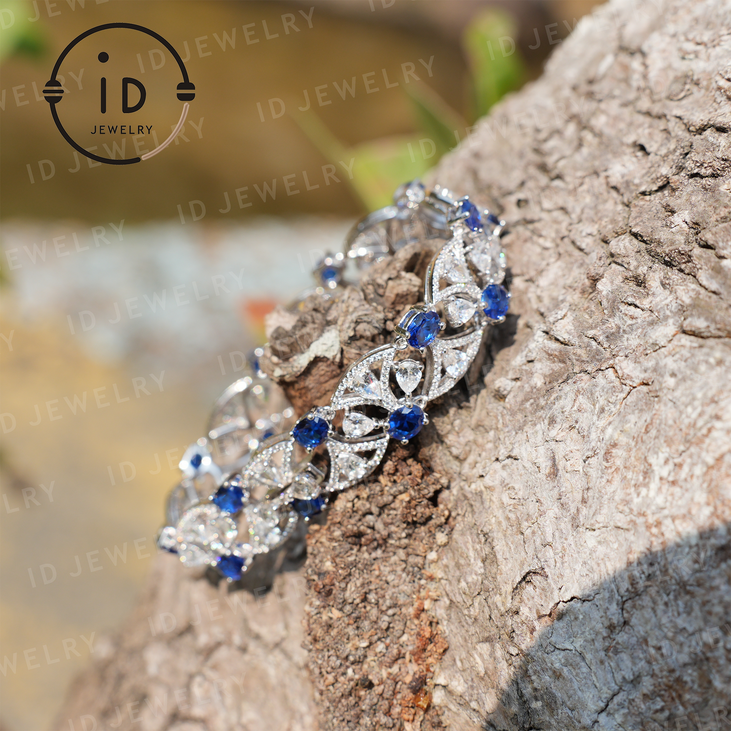 Sterling Silver Sapphire Bracelet, Hollow Design, Ideal for Anniversary Gifts, Women's Jewelry