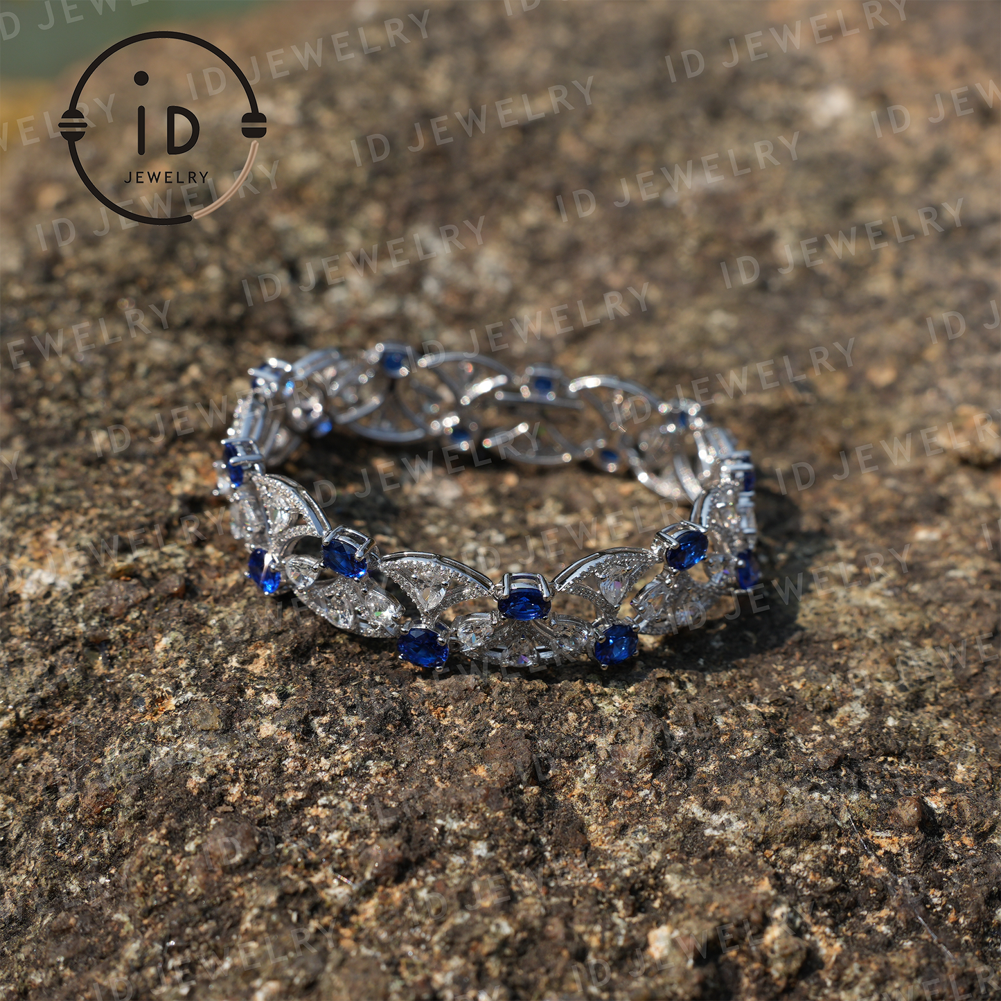 Sterling Silver Sapphire Bracelet, Hollow Design, Ideal for Anniversary Gifts, Women's Jewelry