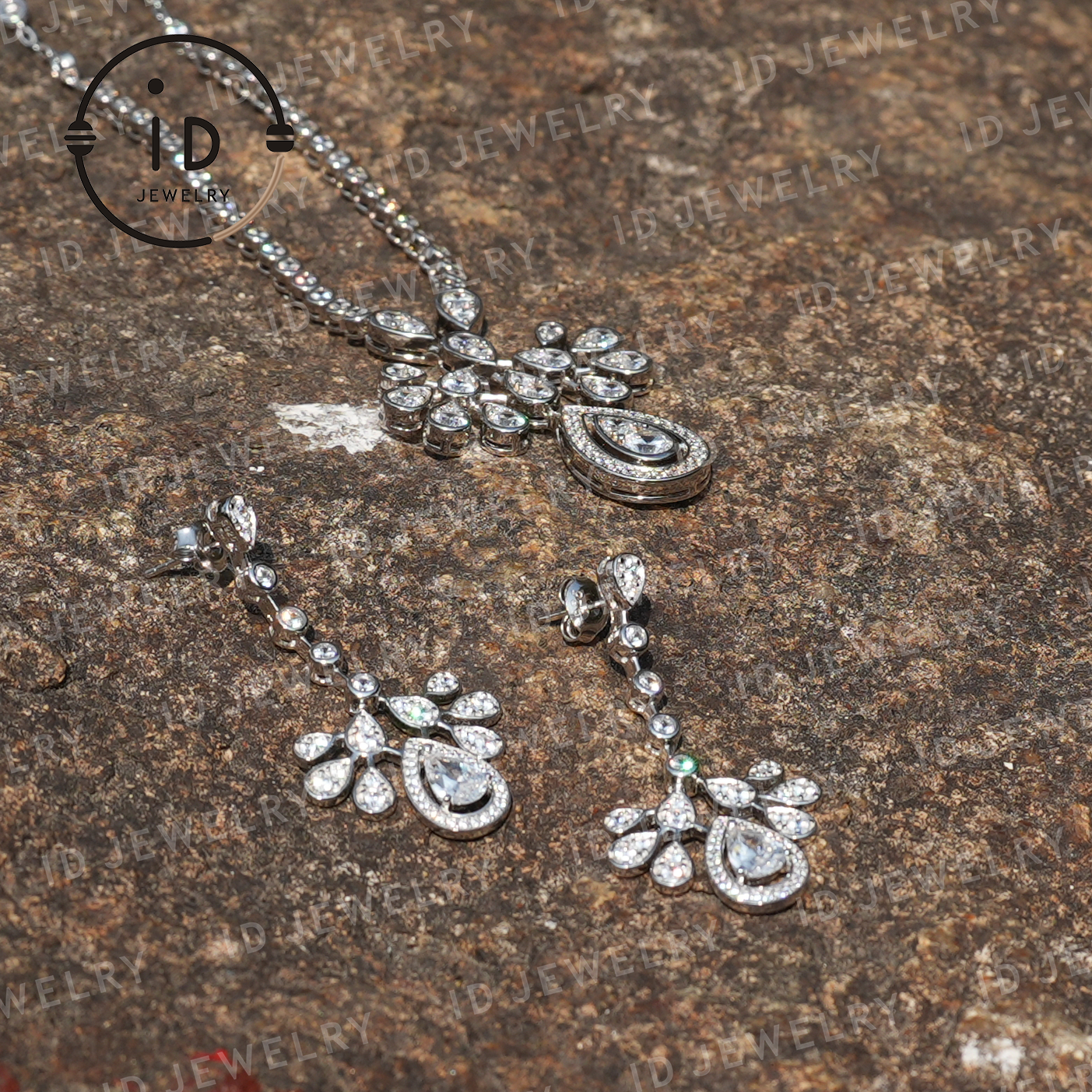 Teardrop Silver Earrings with Zircon, Handmade Luxury Earrings for Women, Wedding Jewelry