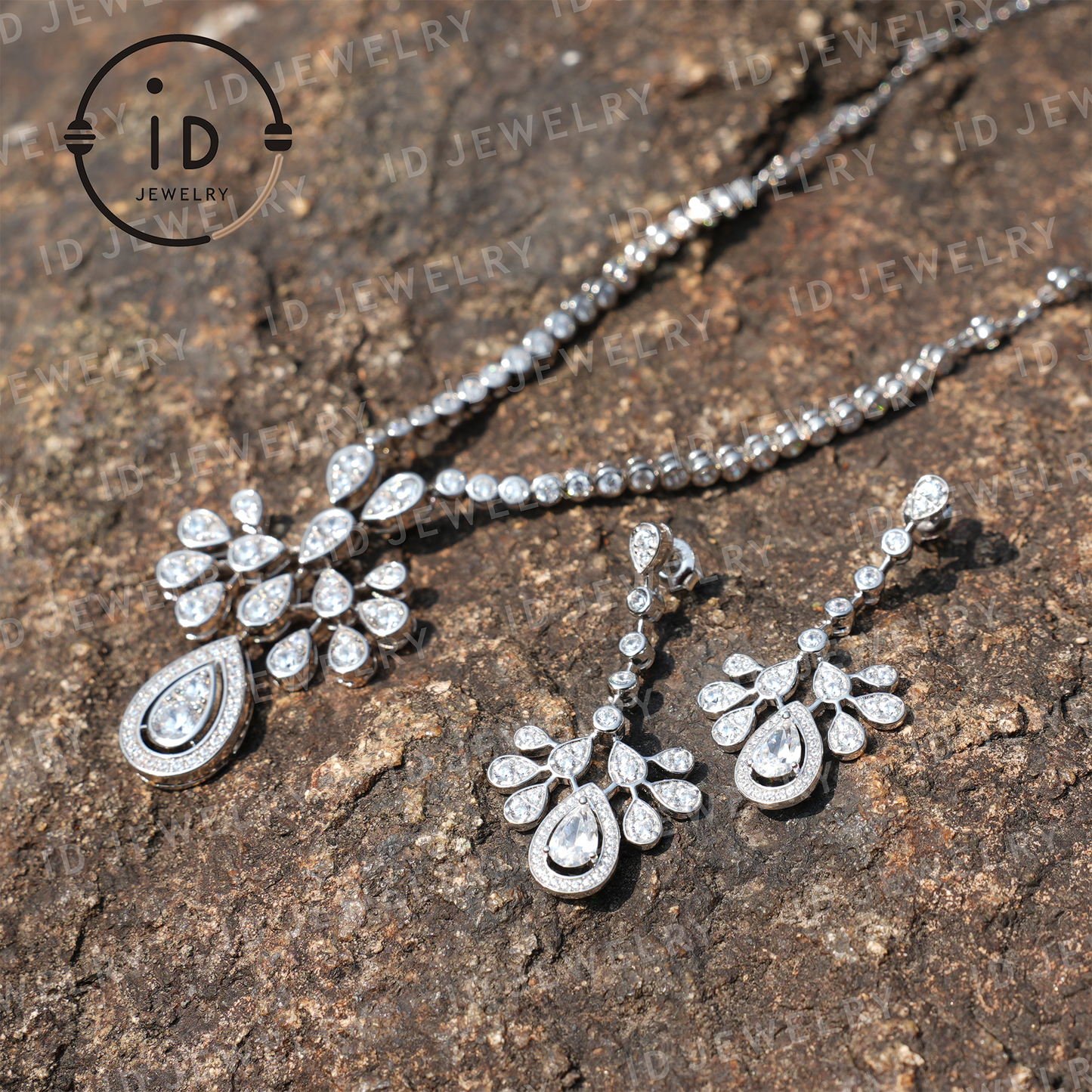 Teardrop Silver Earrings with Zircon, Handmade Luxury Earrings for Women, Wedding Jewelry