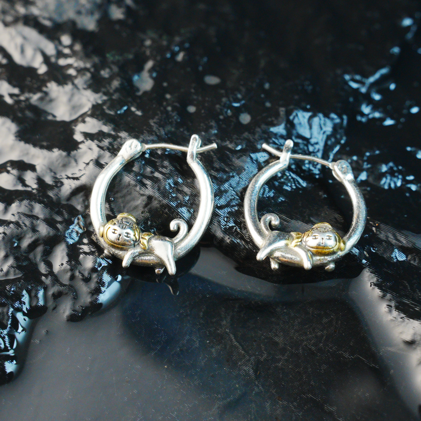 Curious Cat with Fish Hat Earrings – Playful Kitty Studs for Animal Lovers, Cute Cat Jewelry for Daily Joy