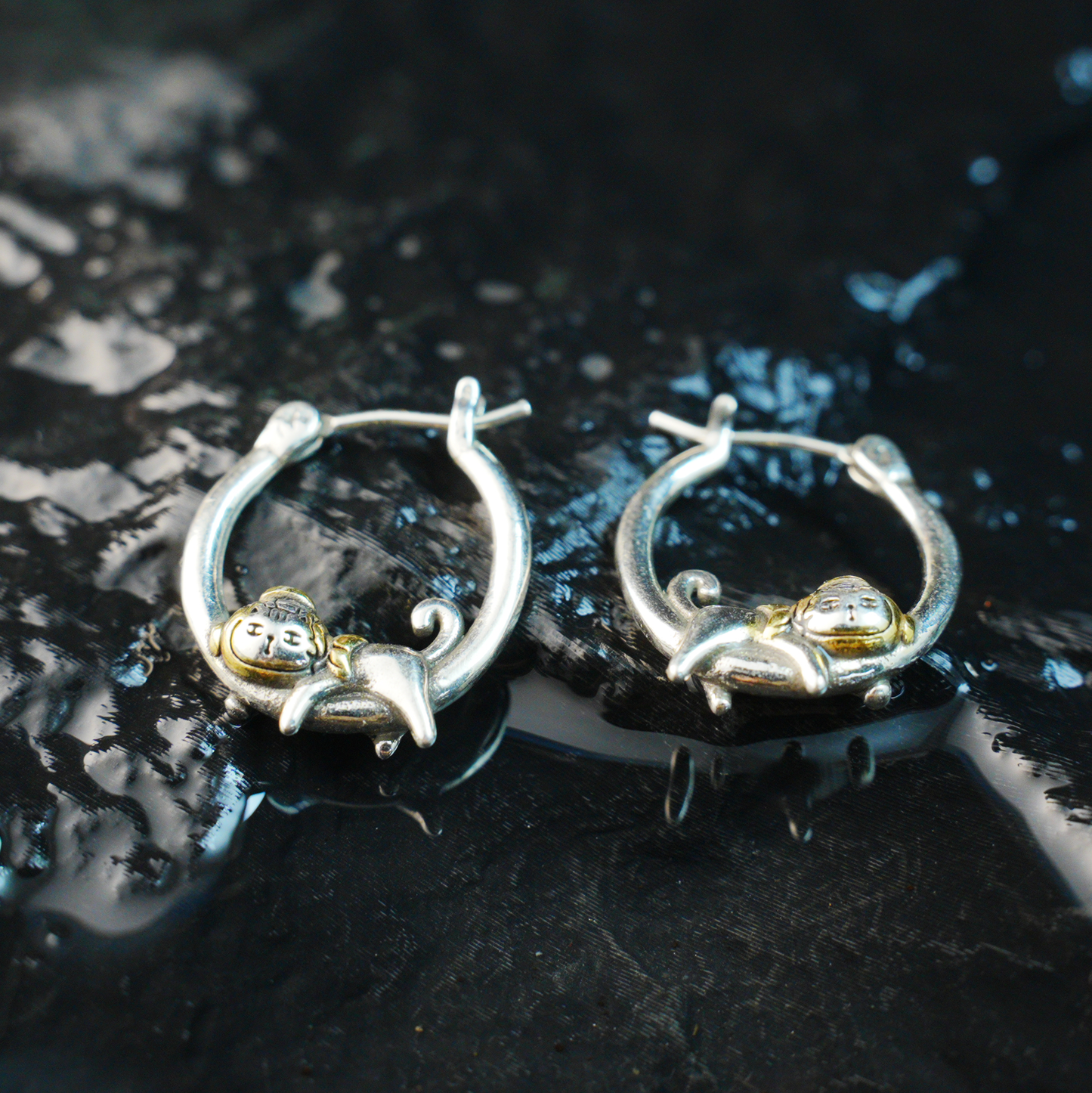 Curious Cat with Fish Hat Earrings – Playful Kitty Studs for Animal Lovers, Cute Cat Jewelry for Daily Joy