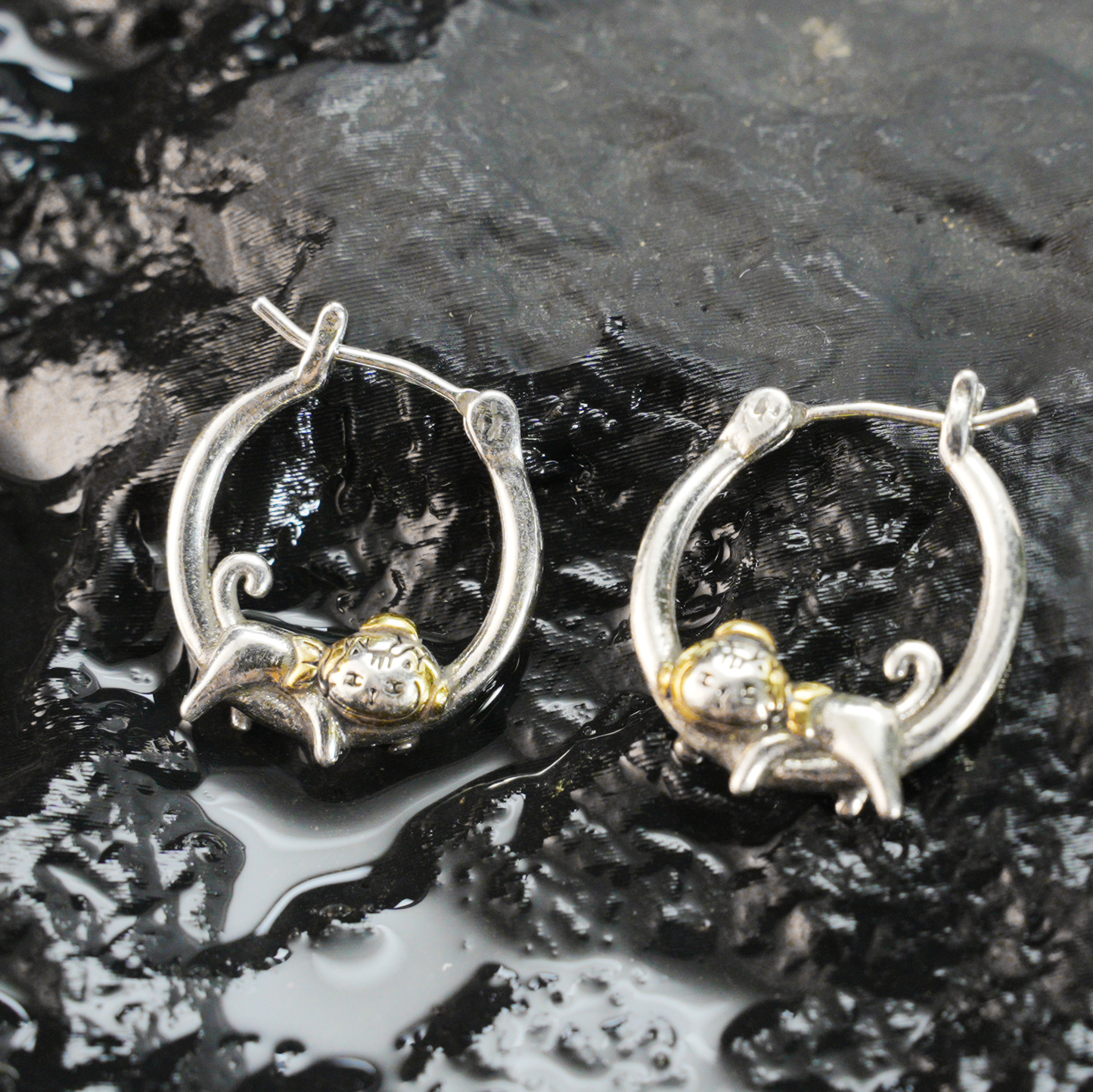 Curious Cat with Fish Hat Earrings – Playful Kitty Studs for Animal Lovers, Cute Cat Jewelry for Daily Joy