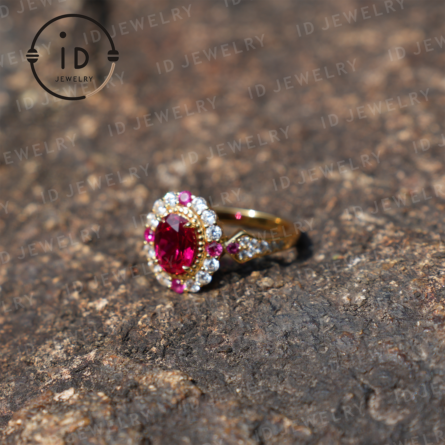 Classic Ruby Ring in Sterling Silver, 18K Gold Plated, Elegant Women’s Gift