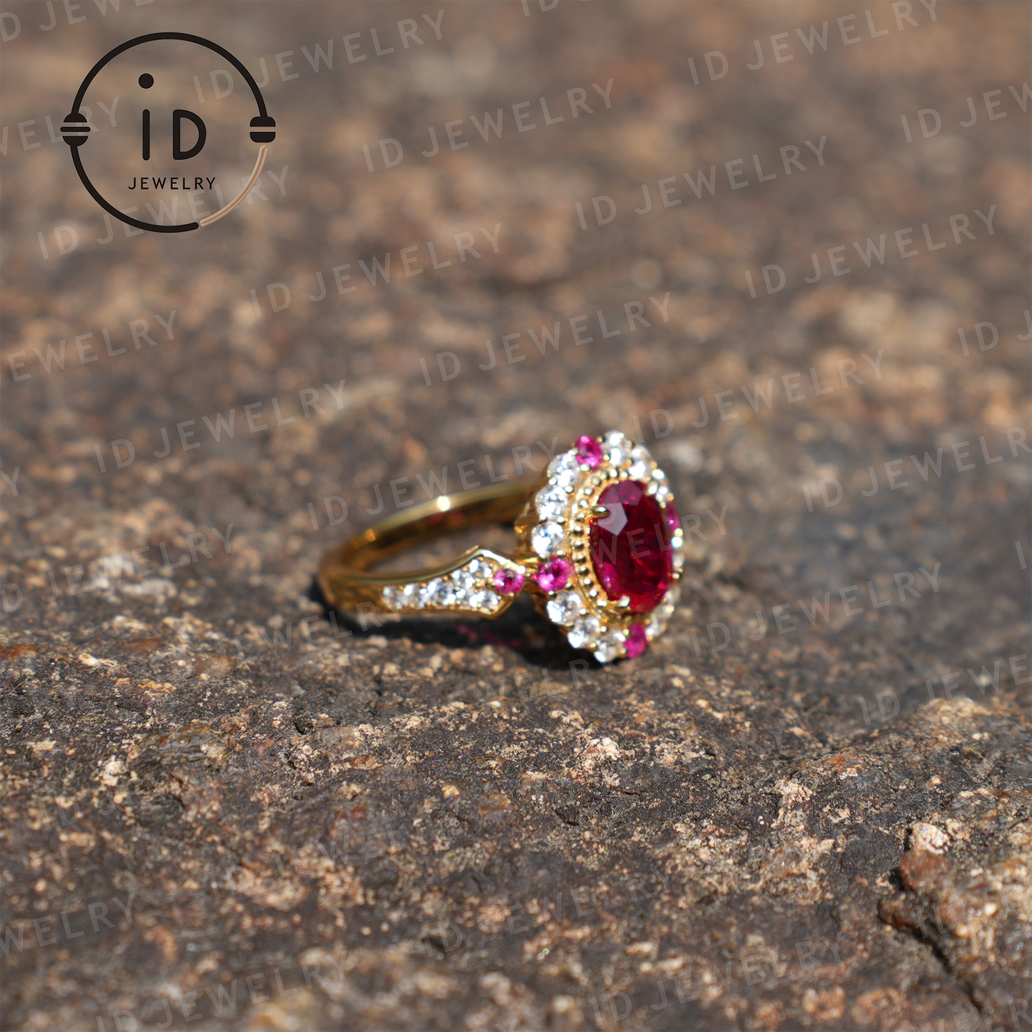 Classic Ruby Ring in Sterling Silver, 18K Gold Plated, Elegant Women’s Gift
