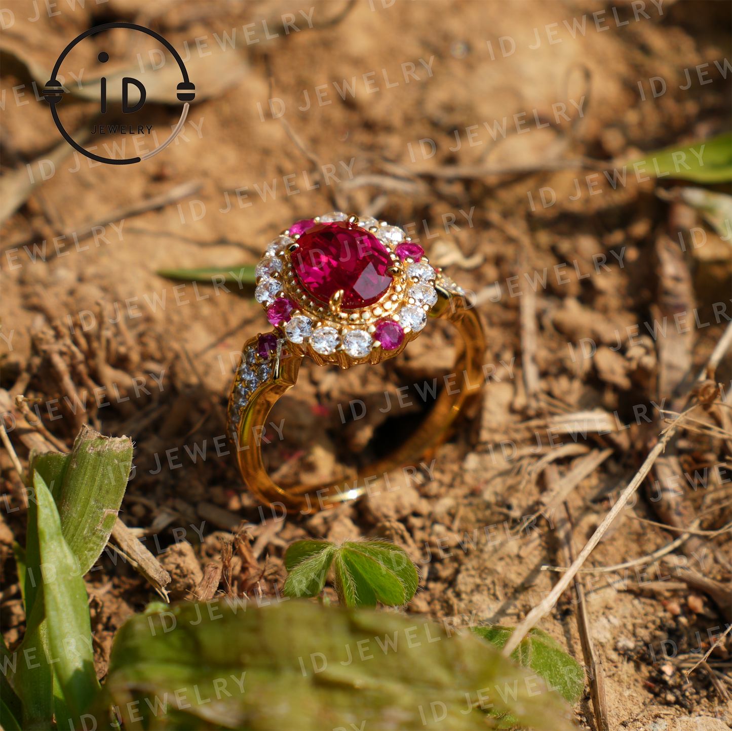Classic Ruby Ring in Sterling Silver, 18K Gold Plated, Elegant Women’s Gift