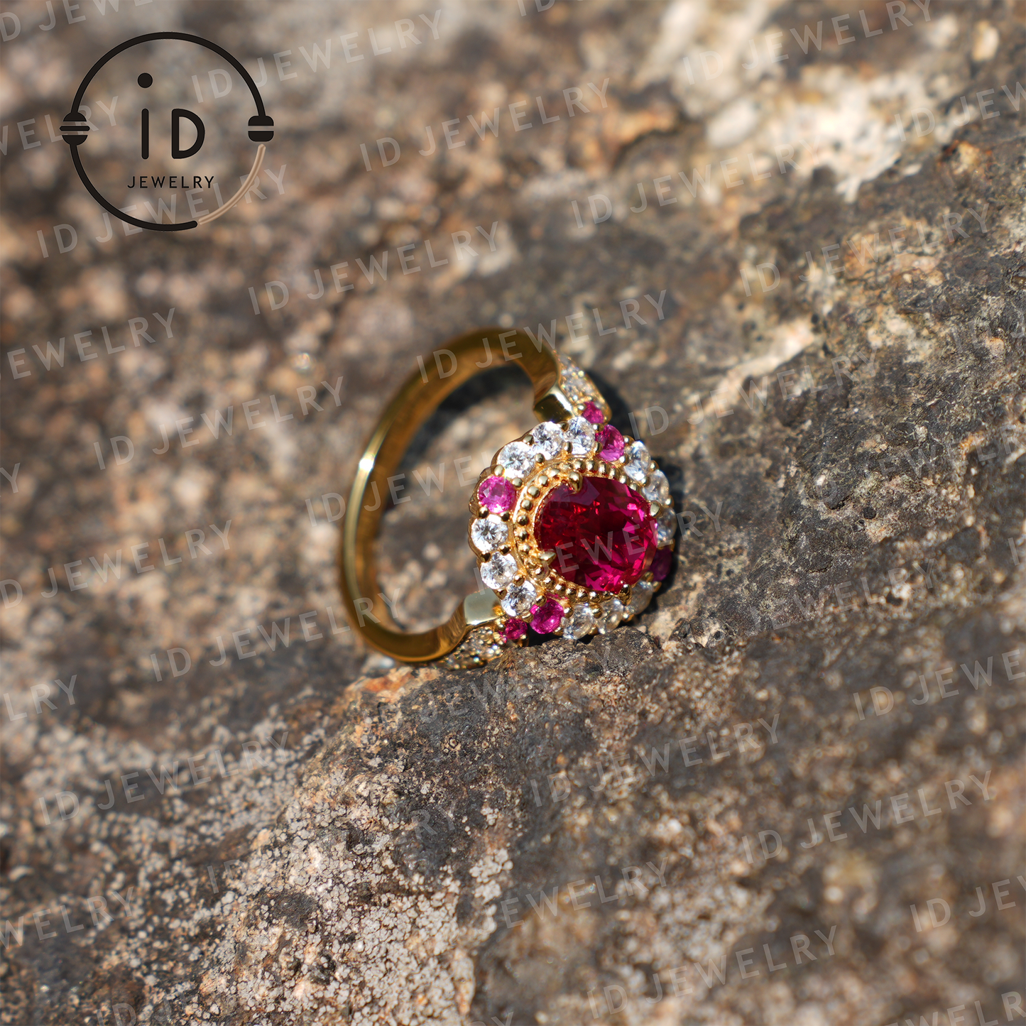 Classic Ruby Ring in Sterling Silver, 18K Gold Plated, Elegant Women’s Gift