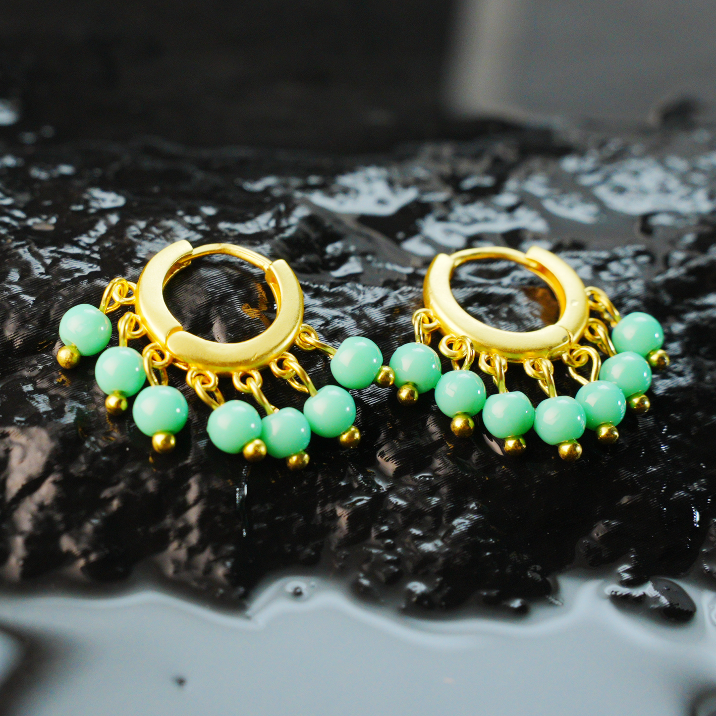 Türkisfarbene Ohrringe, Natürlicher Heilschmuck, Boho-Stil, handgemachtes Geschenk für Frauen