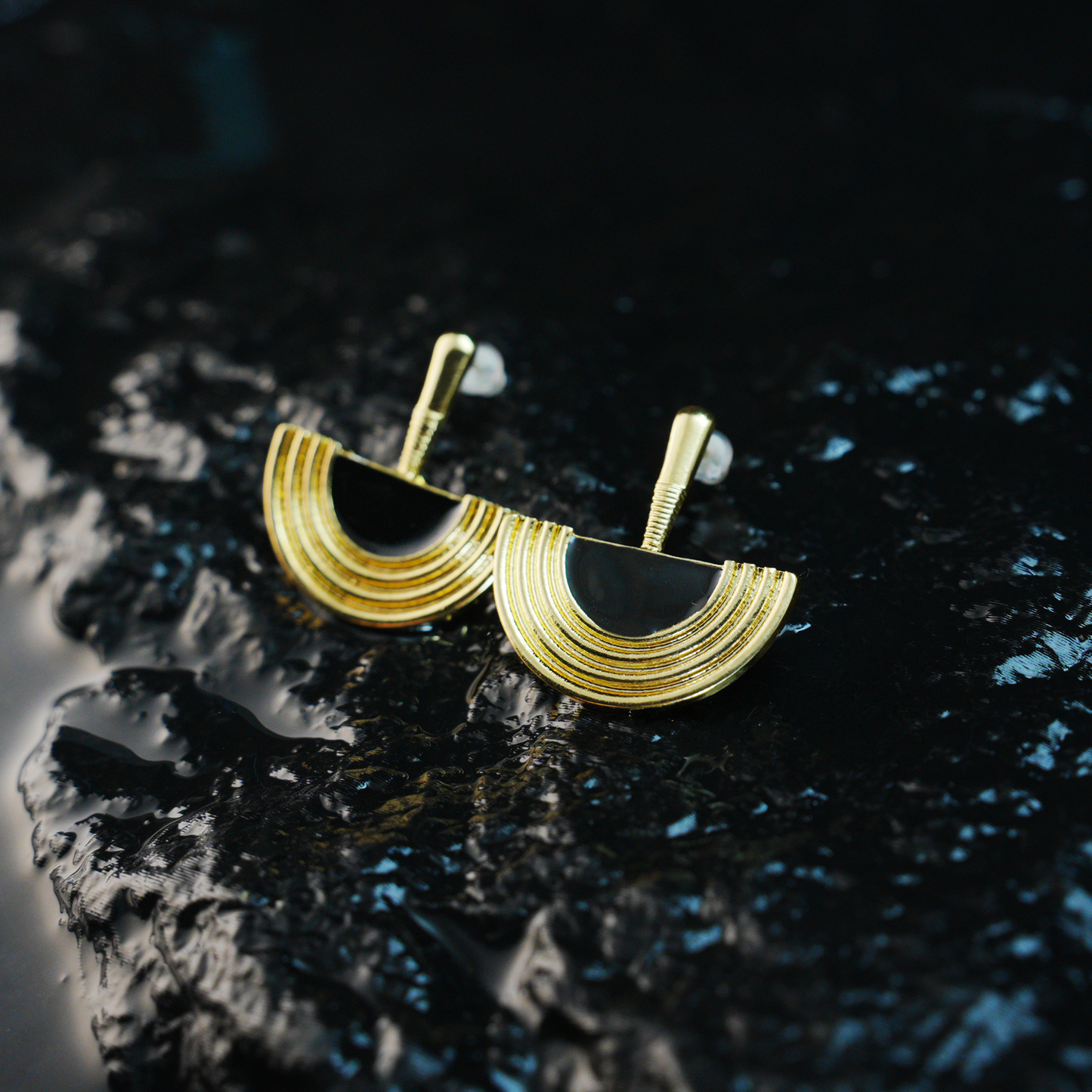 Black Gold Geometric Sunray Earrings | Minimalist Tribal Dangle Earrings for Women