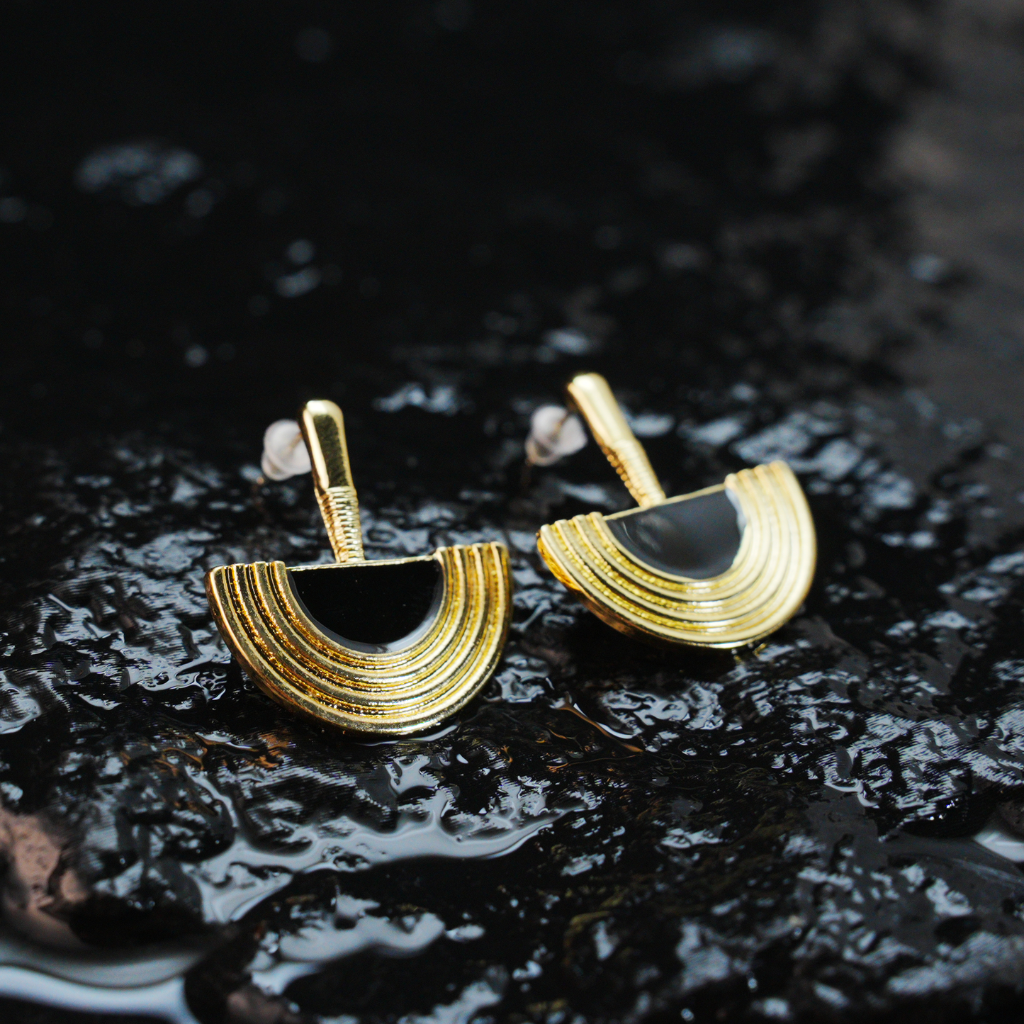 Black Gold Geometric Sunray Earrings | Minimalist Tribal Dangle Earrings for Women